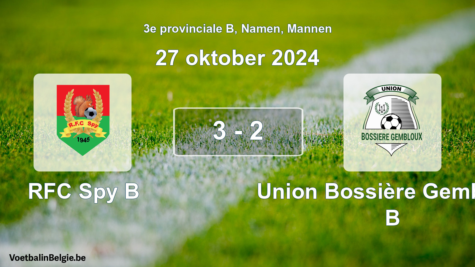 Gespeelde wedstrijd mannenvoetbal: RFC Spy B - Union Bossière Gembloux B 3 - 2 (27 oktober 2024)