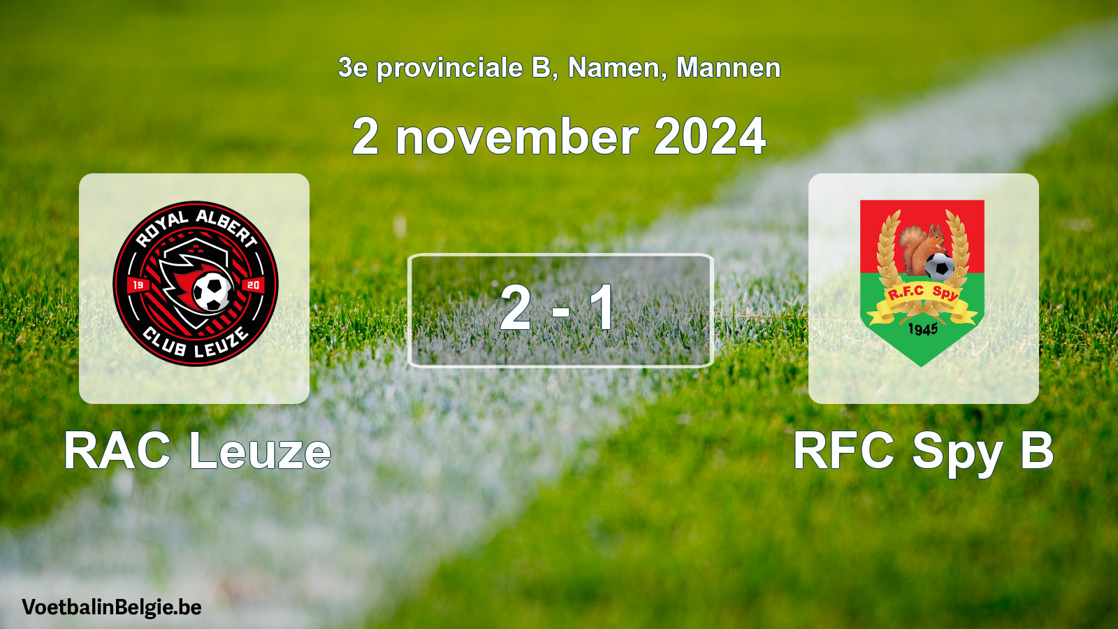 Gespeelde wedstrijd mannenvoetbal: RAC Leuze - RFC Spy B 2 - 1 (2 november 2024)