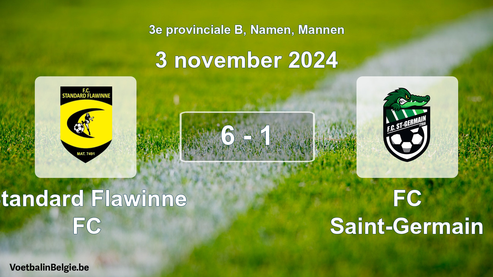 Gespeelde wedstrijd mannenvoetbal: Standard Flawinne FC - FC Saint-Germain 6 - 1 (3 november 2024)