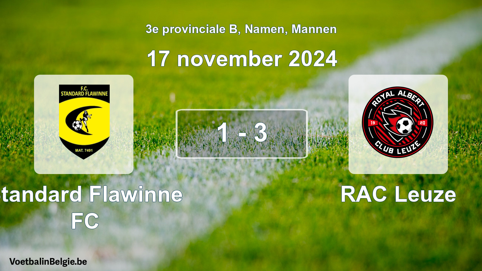 Gespeelde wedstrijd mannenvoetbal: Standard Flawinne FC - RAC Leuze 1 - 3 (17 november 2024)