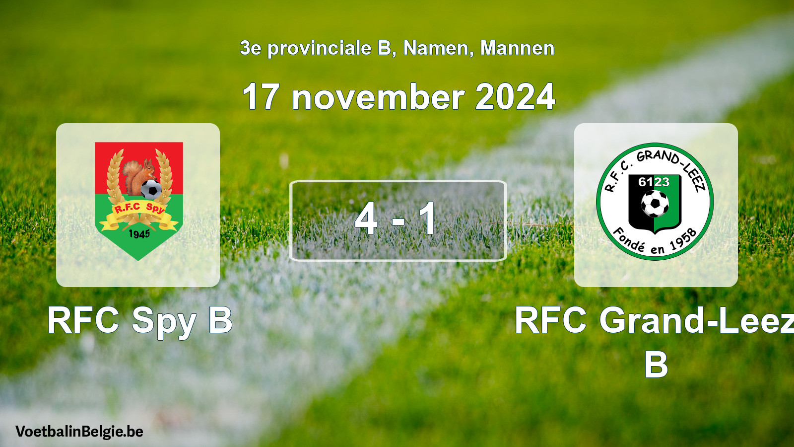 Gespeelde wedstrijd mannenvoetbal: RFC Spy B - RFC Grand-Leez B 4 - 1 (17 november 2024)