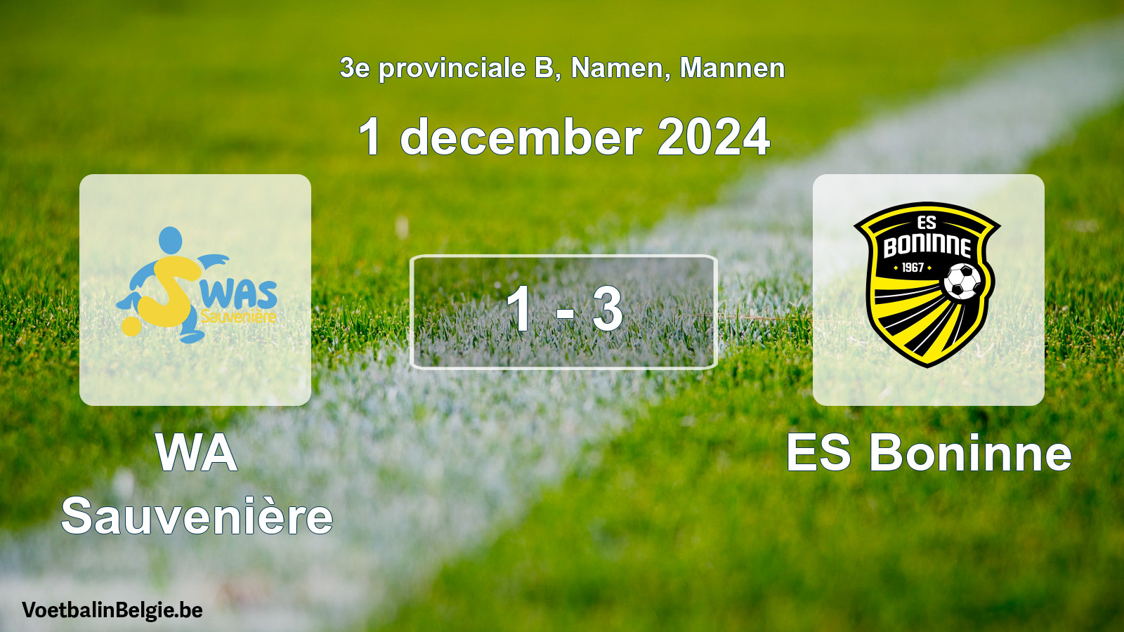 Gespeelde wedstrijd mannenvoetbal: WA Sauvenière - ES Boninne 1 - 3 (1 december 2024)