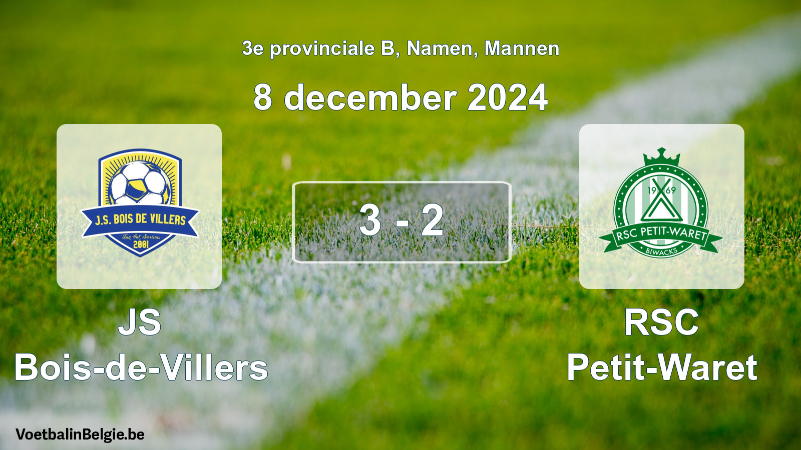 Gespeelde wedstrijd mannenvoetbal: JS Bois-de-Villers - RSC Petit-Waret 3 - 2 (8 december 2024)