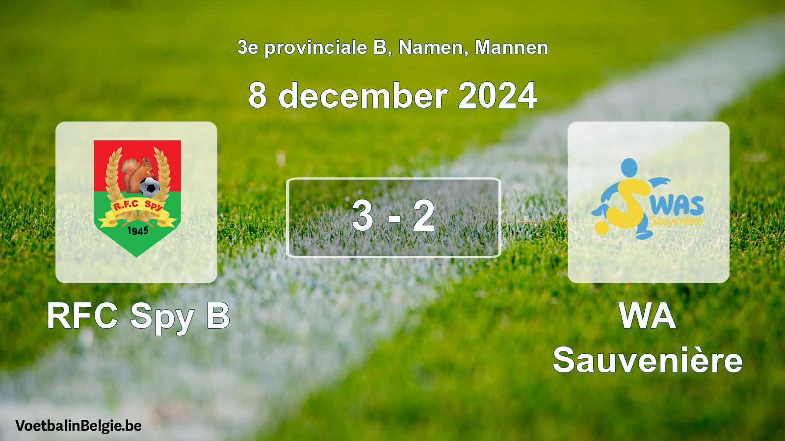 Gespeelde wedstrijd mannenvoetbal: RFC Spy B - WA Sauvenière 3 - 2 (8 december 2024)