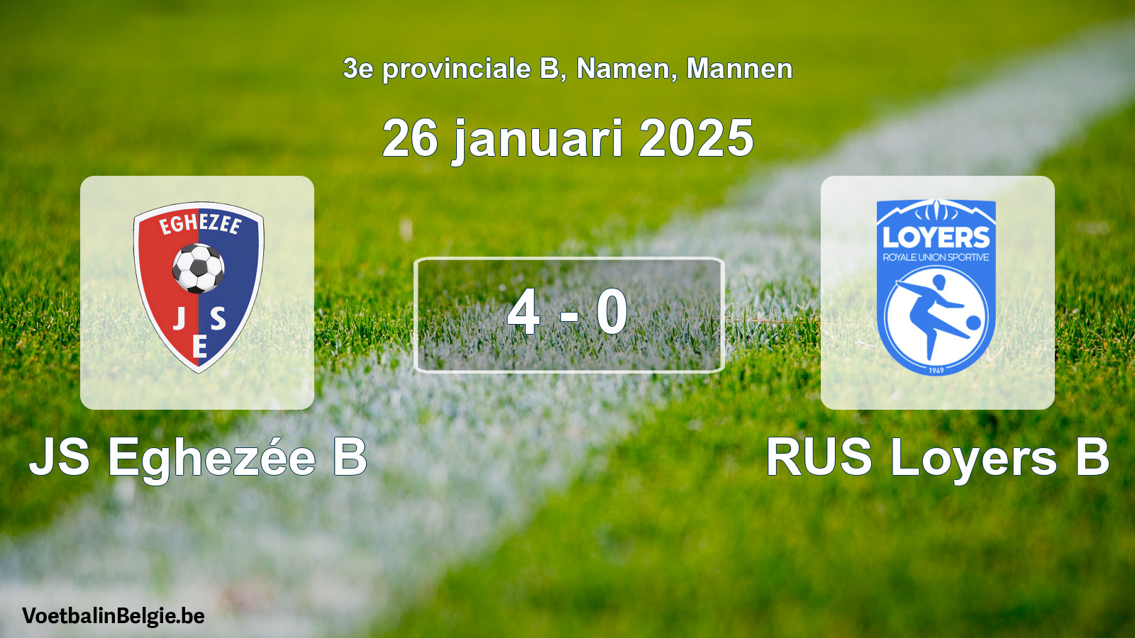 Gespeelde wedstrijd mannenvoetbal: JS Eghezée B - RUS Loyers B 4 - 0 (26 januari 2025)