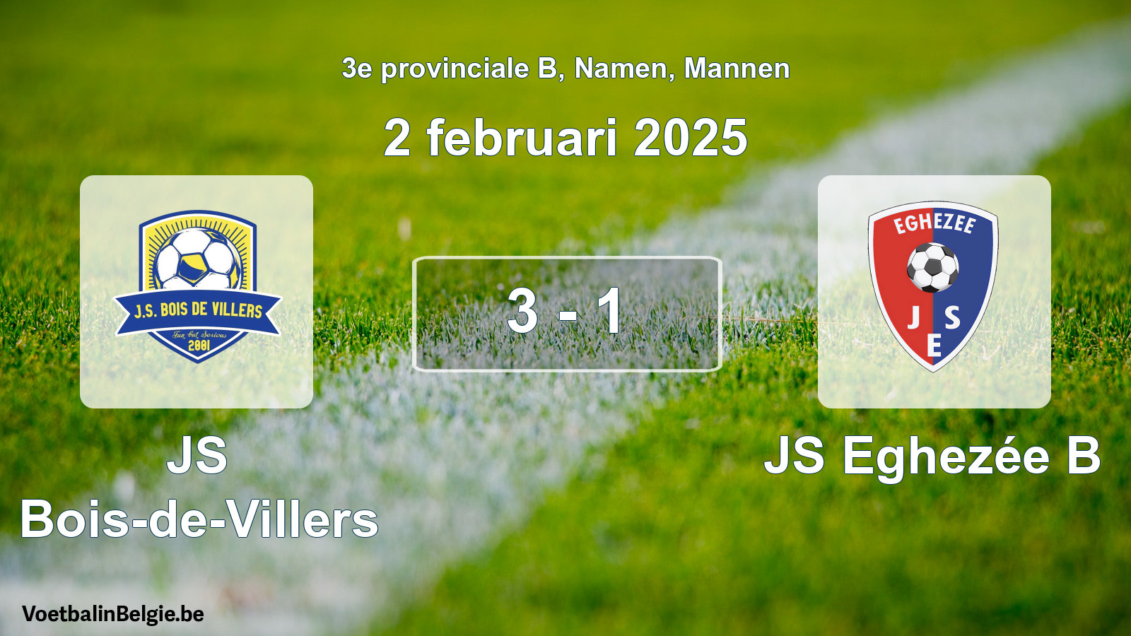 Gespeelde wedstrijd mannenvoetbal: JS Bois-de-Villers - JS Eghezée B 3 - 1 (2 februari 2025)