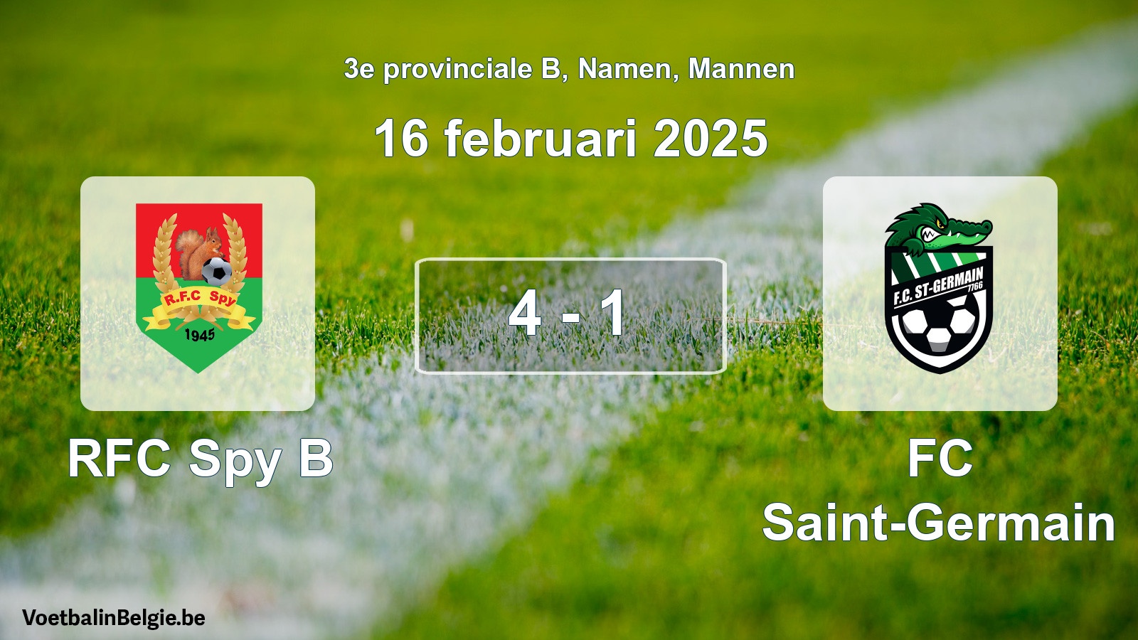 Gespeelde wedstrijd mannenvoetbal: RFC Spy B - FC Saint-Germain 4 - 1 (16 februari 2025)