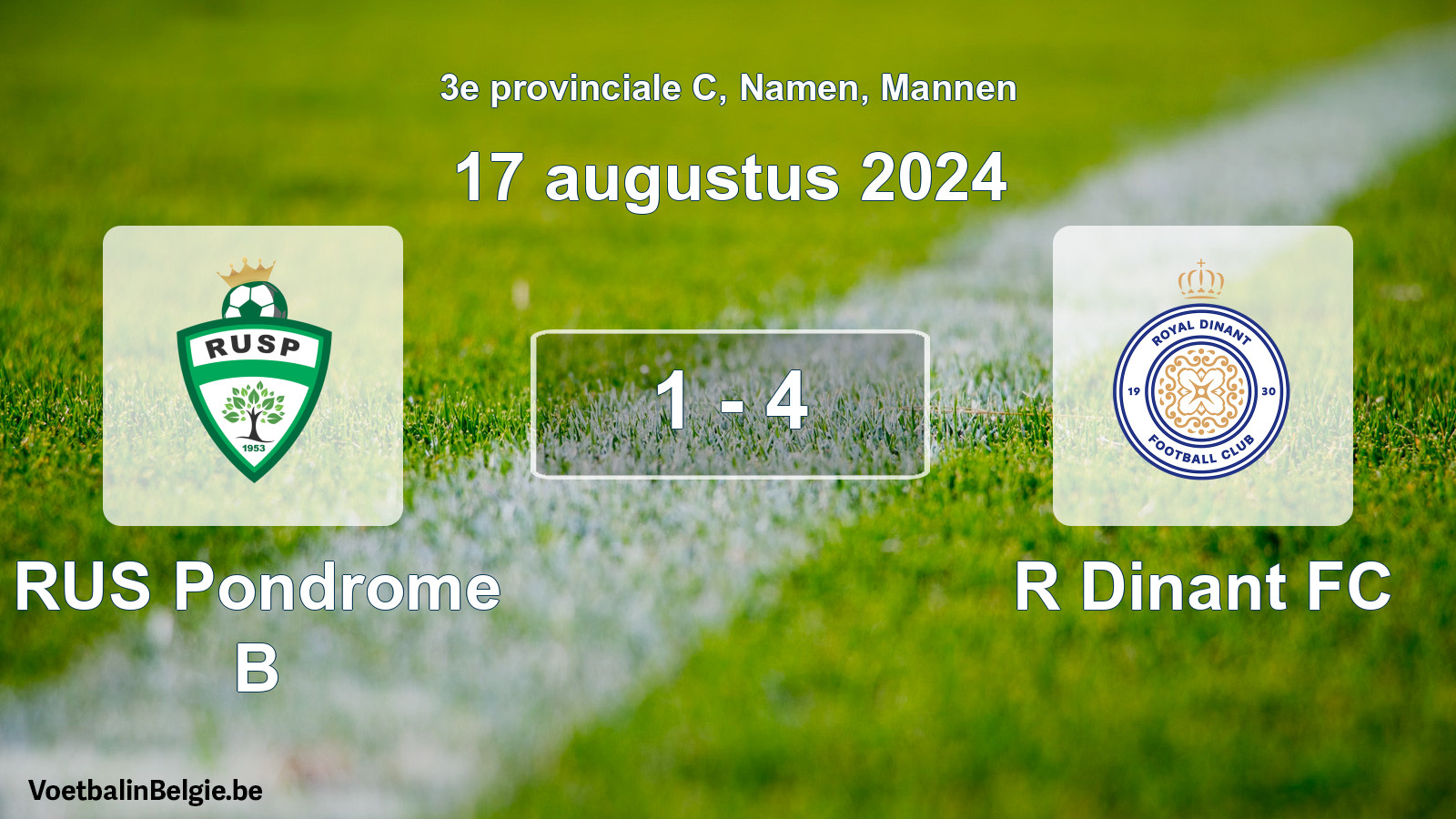 Gespeelde wedstrijd mannenvoetbal: RUS Pondrome B - R Dinant FC 1 - 4 (17 augustus 2024)