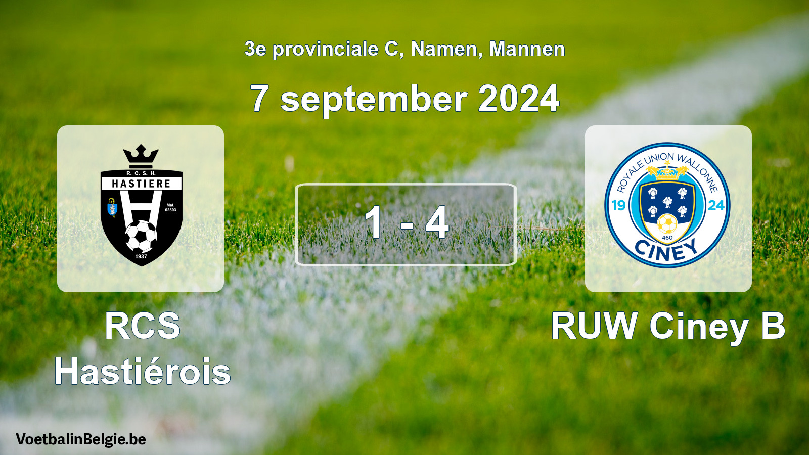 Gespeelde wedstrijd mannenvoetbal: RCS Hastiérois - RUW Ciney B 1 - 4 (7 september 2024)