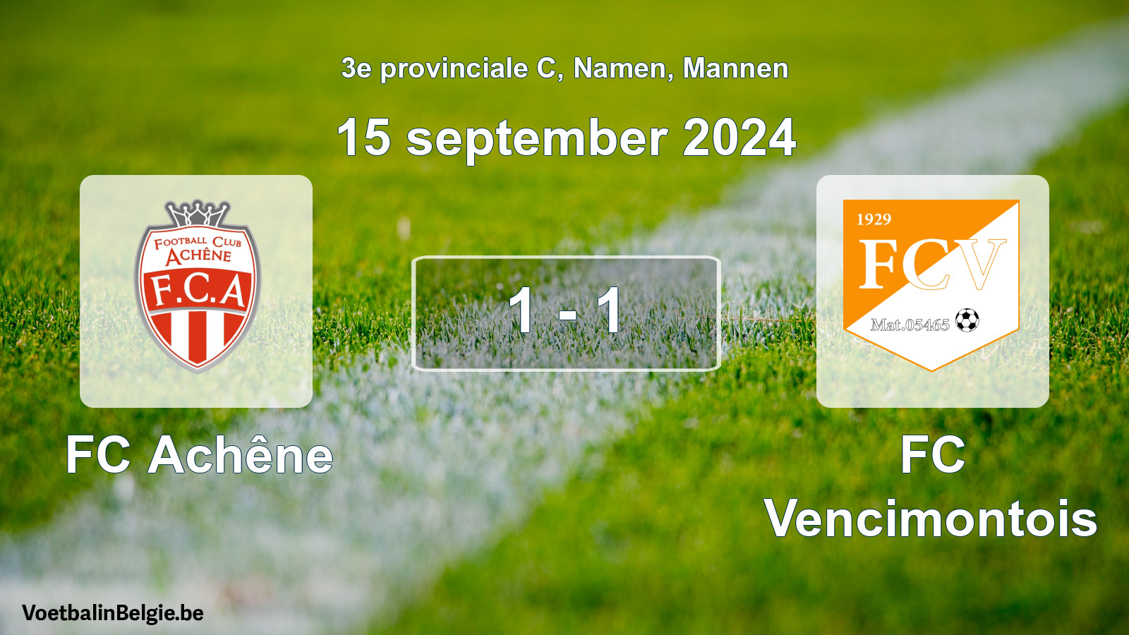 Gespeelde wedstrijd mannenvoetbal: FC Achêne - FC Vencimontois 1 - 1 (15 september 2024)
