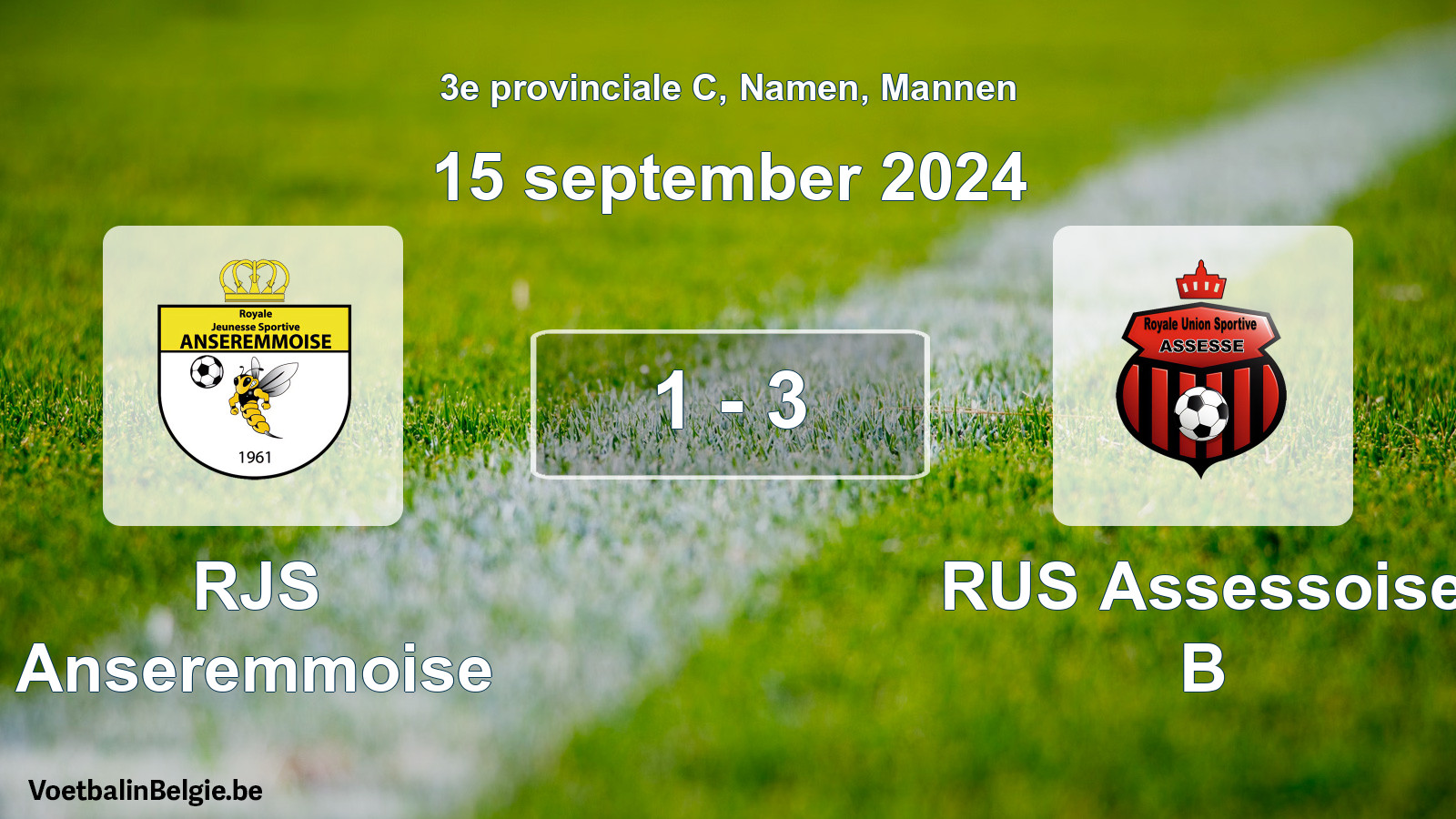 Gespeelde wedstrijd mannenvoetbal: RJS Anseremmoise - RUS Assessoise B 1 - 3 (15 september 2024)