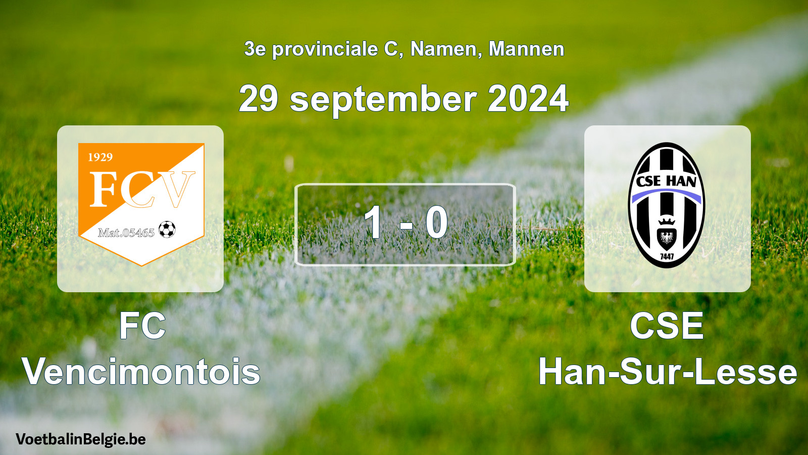 Gespeelde wedstrijd mannenvoetbal: FC Vencimontois - CSE Han-Sur-Lesse 1 - 0 (29 september 2024)