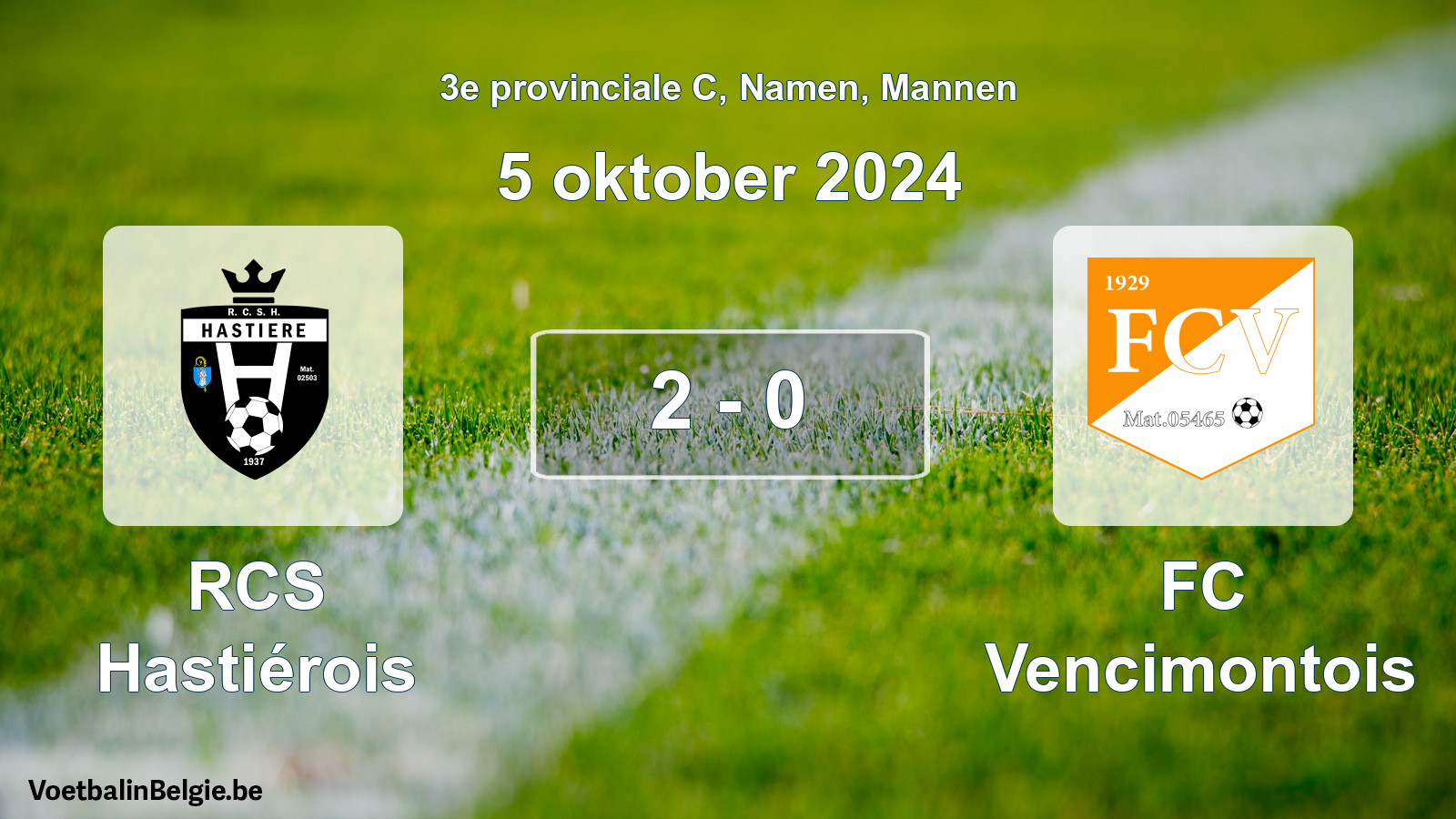 Gespeelde wedstrijd mannenvoetbal: RCS Hastiérois - FC Vencimontois 2 - 0 (5 oktober 2024)