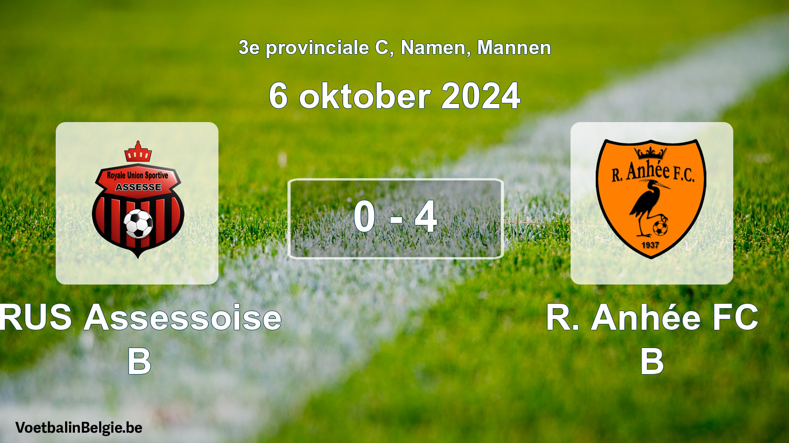 Gespeelde wedstrijd mannenvoetbal: RUS Assessoise B - R. Anhée FC B 0 - 4 (6 oktober 2024)