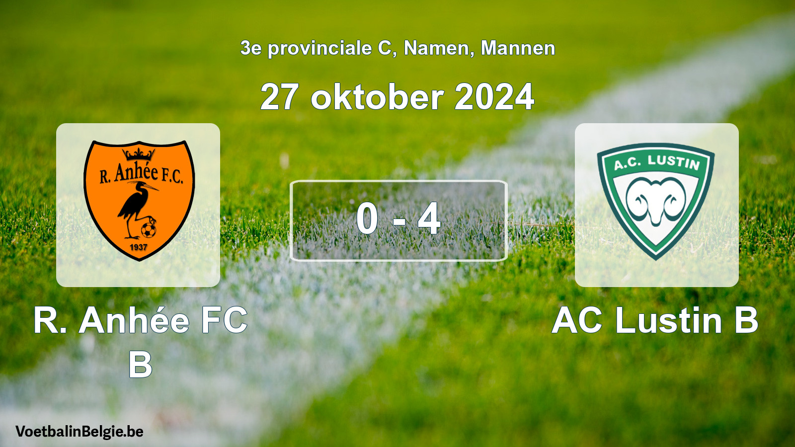 Gespeelde wedstrijd mannenvoetbal: R. Anhée FC B - AC Lustin B 0 - 4 (27 oktober 2024)