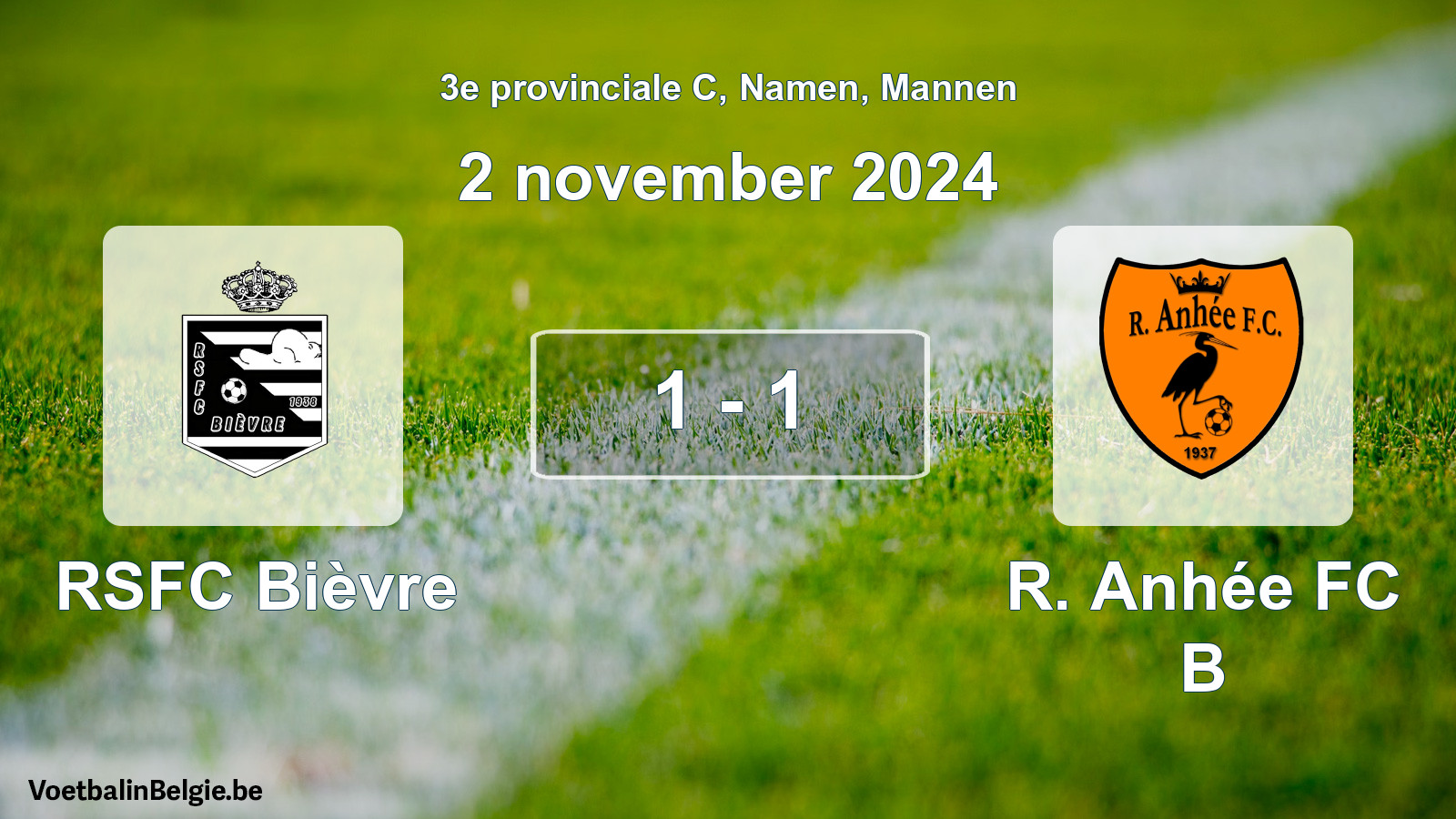Gespeelde wedstrijd mannenvoetbal: RSFC Bièvre - R. Anhée FC B 1 - 1 (2 november 2024)