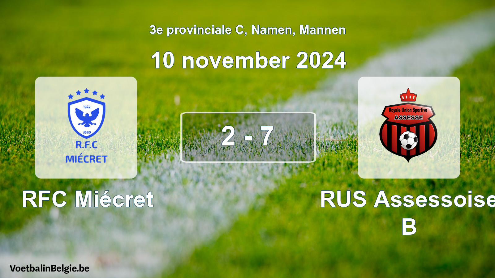 Gespeelde wedstrijd mannenvoetbal: RFC Miécret - RUS Assessoise B 2 - 7 (10 november 2024)