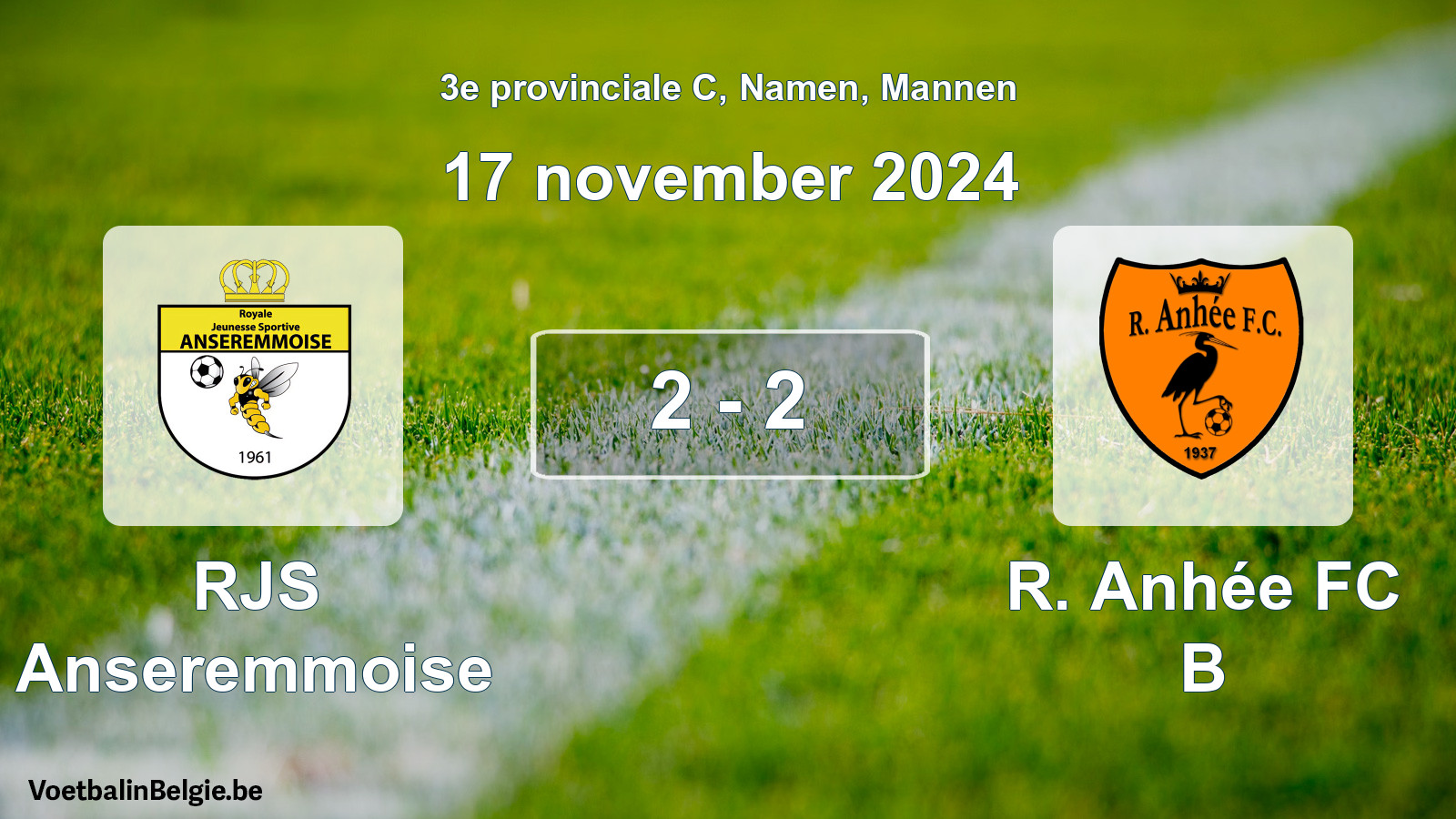 Gespeelde wedstrijd mannenvoetbal: RJS Anseremmoise - R. Anhée FC B 2 - 2 (17 november 2024)