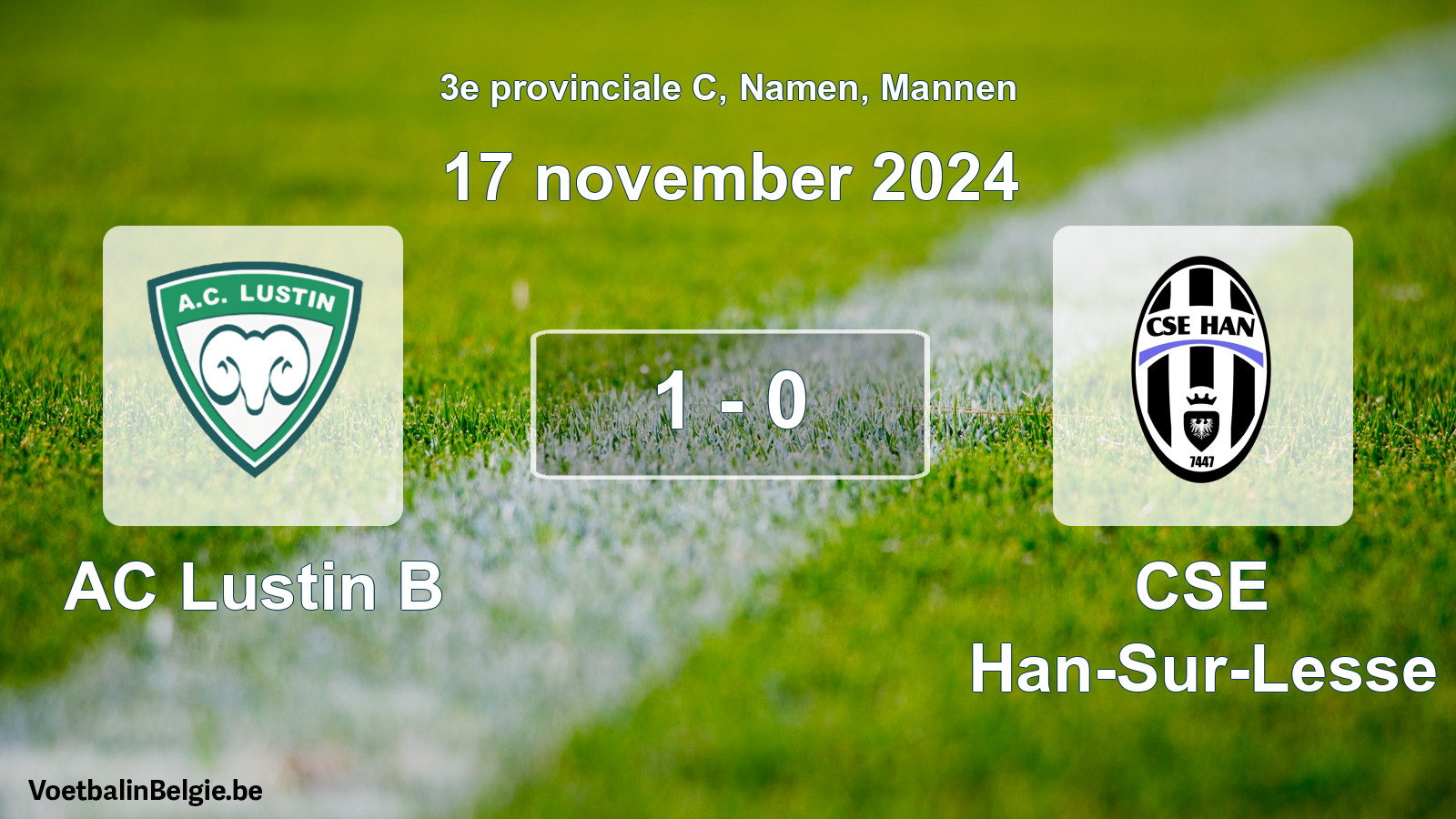Gespeelde wedstrijd mannenvoetbal: AC Lustin B - CSE Han-Sur-Lesse 1 - 0 (17 november 2024)