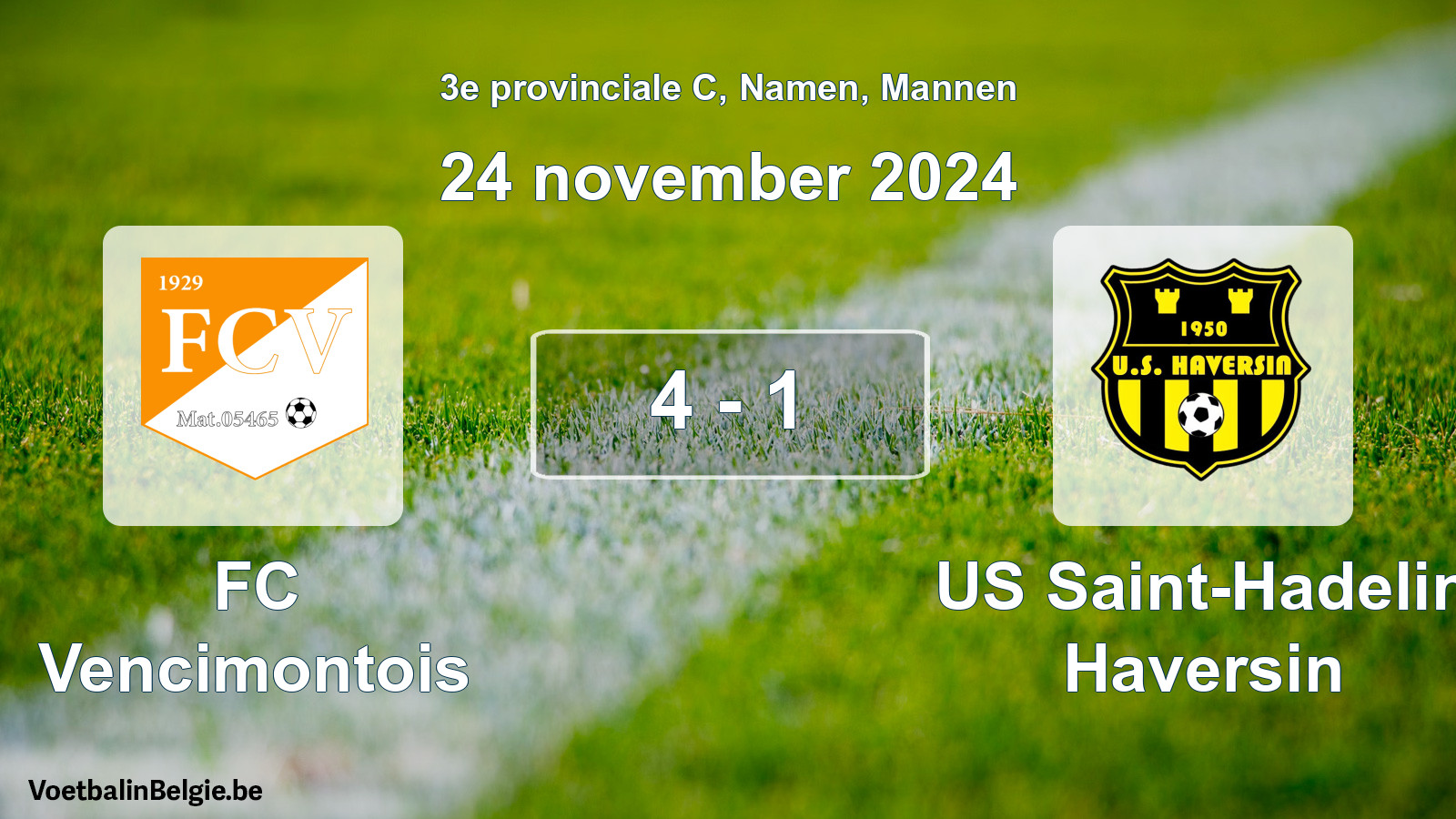 Gespeelde wedstrijd mannenvoetbal: FC Vencimontois - US Saint-Hadelin Haversin 4 - 1 (24 november 2024)