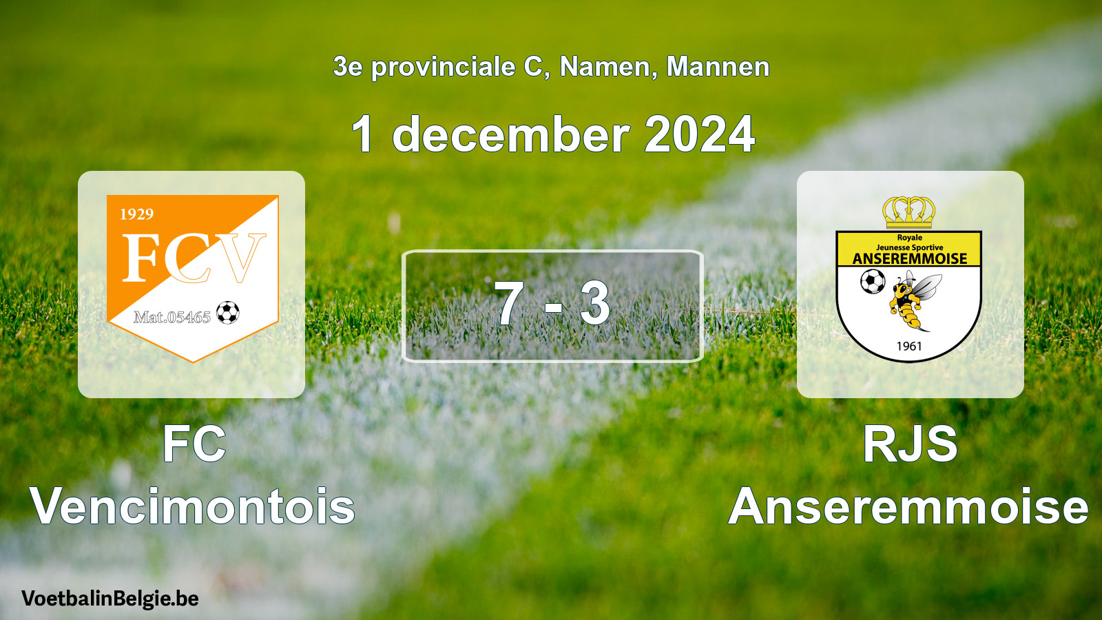 Match joué football hommes: FC Vencimontois - RJS Anseremmoise 7 - 3 (1 décembre 2024)