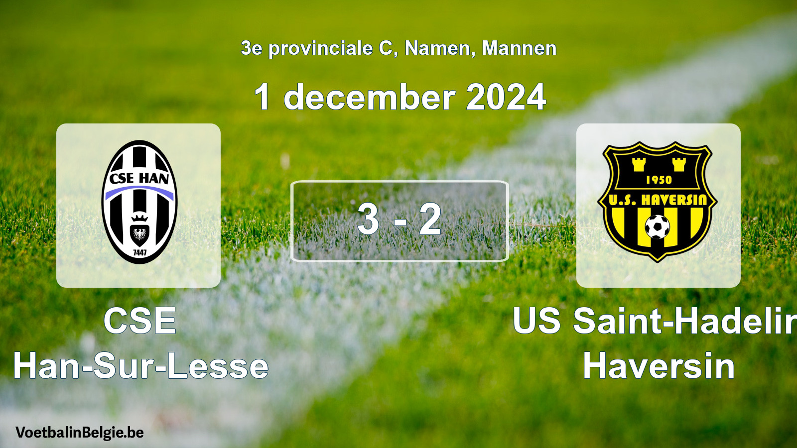 Gespeelde wedstrijd mannenvoetbal: CSE Han-Sur-Lesse - US Saint-Hadelin Haversin 3 - 2 (1 december 2024)