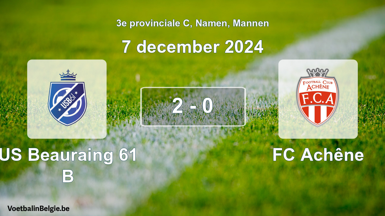 Gespeelde wedstrijd mannenvoetbal: US Beauraing 61 B - FC Achêne 2 - 0 (7 december 2024)