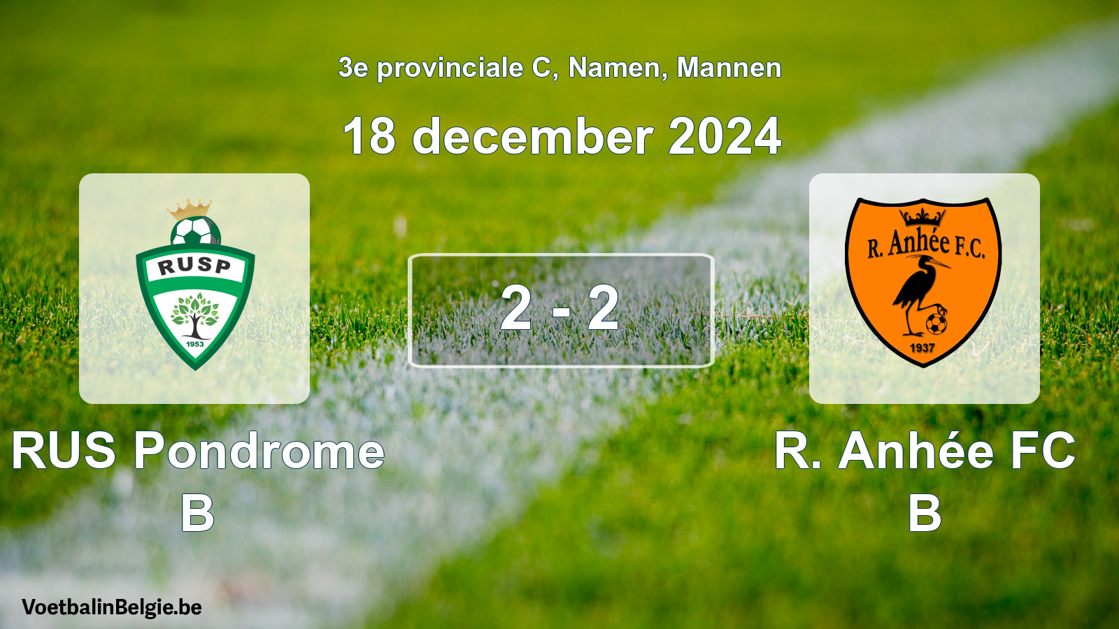 Gespeelde wedstrijd mannenvoetbal: RUS Pondrome B - R. Anhée FC B 2 - 2 (18 december 2024)