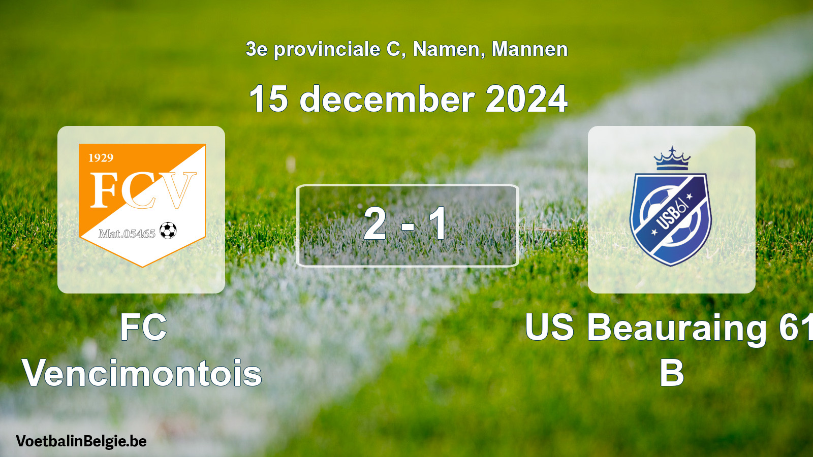Gespeelde wedstrijd mannenvoetbal: FC Vencimontois - US Beauraing 61 B 2 - 1 (15 december 2024)