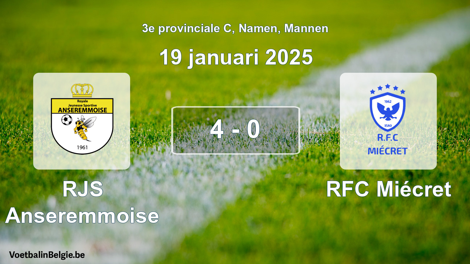 Gespeelde wedstrijd mannenvoetbal: RJS Anseremmoise - RFC Miécret 4 - 0 (19 januari 2025)