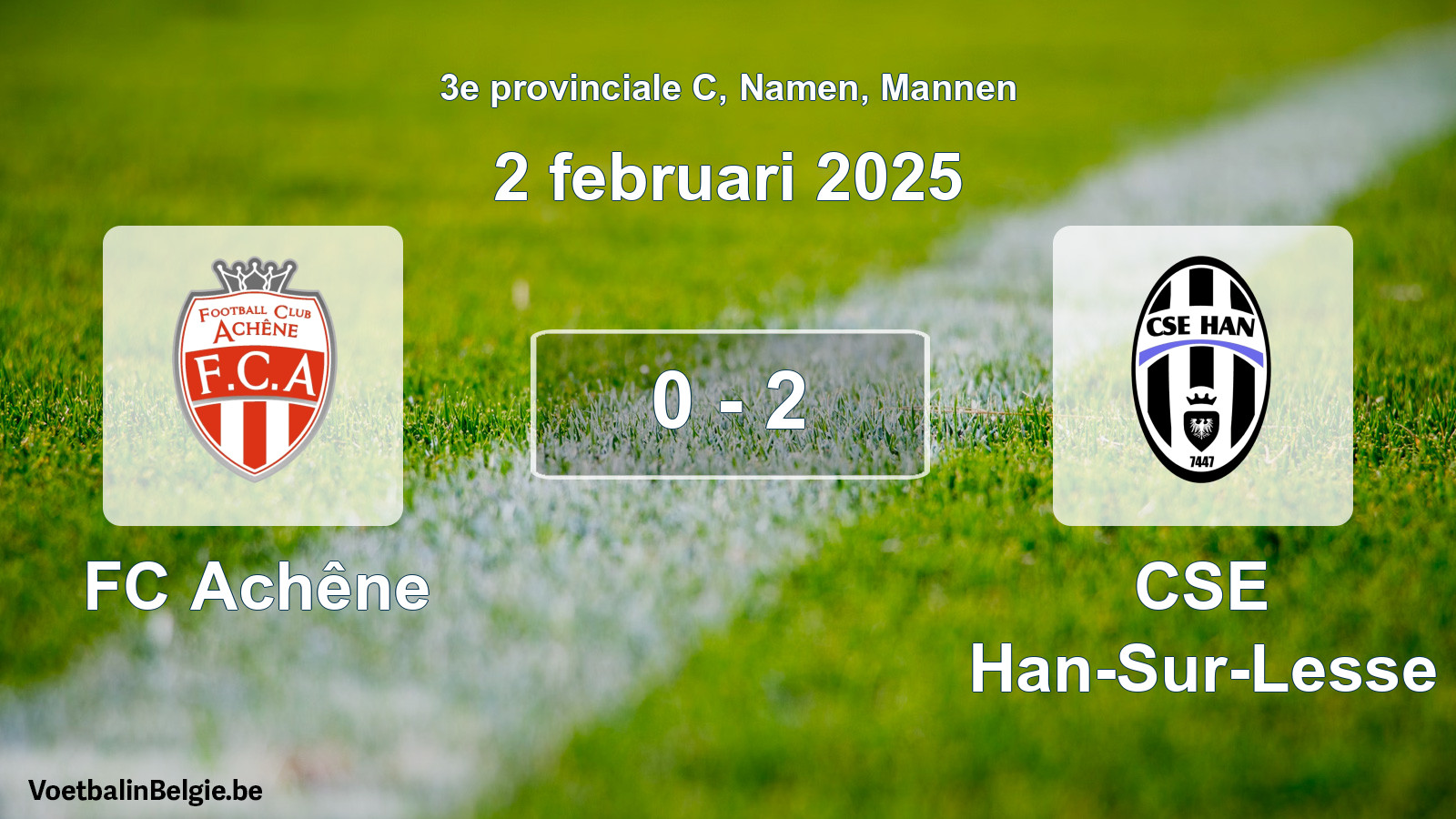 Gespeelde wedstrijd mannenvoetbal: FC Achêne - CSE Han-Sur-Lesse 0 - 2 (2 februari 2025)