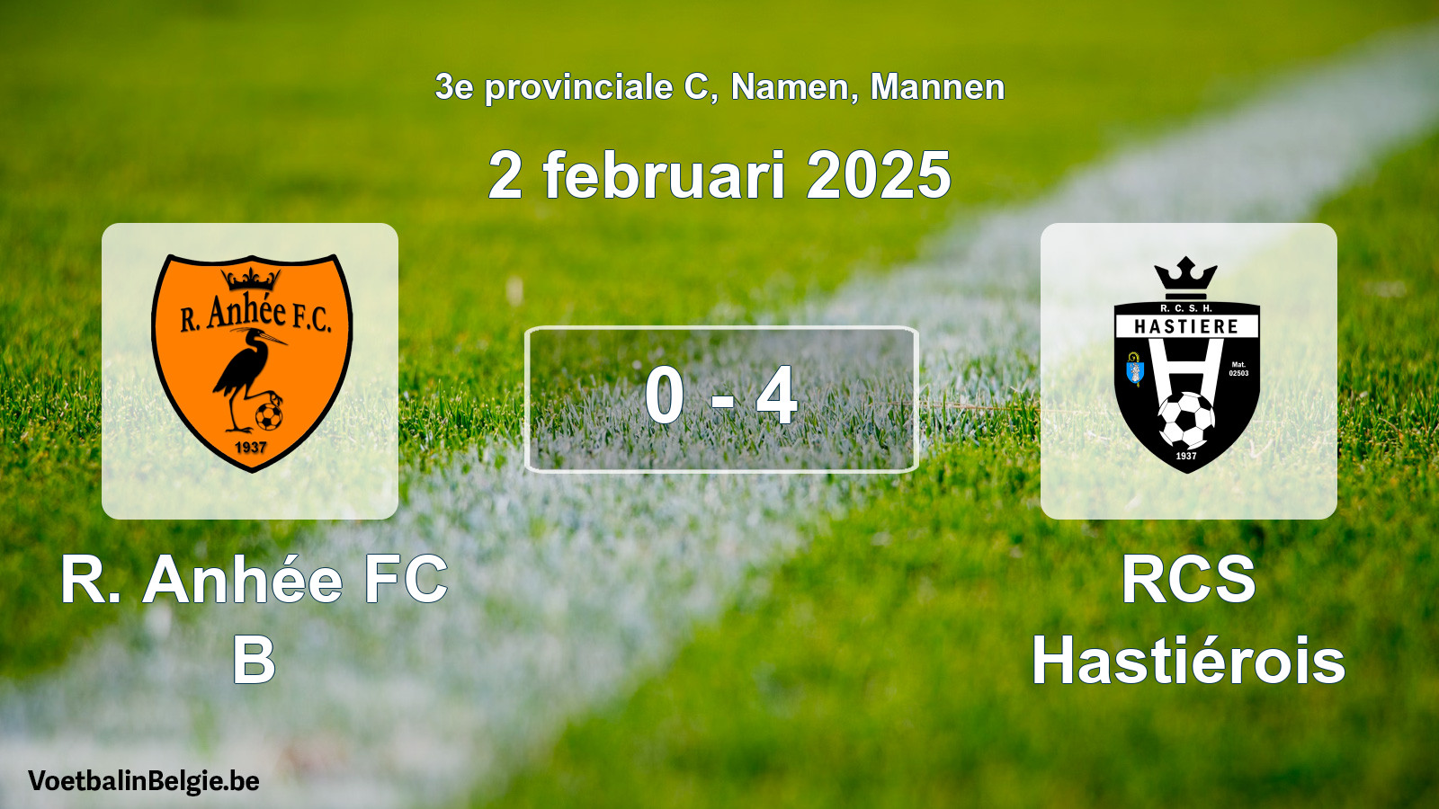 Gespeelde wedstrijd mannenvoetbal: R. Anhée FC B - RCS Hastiérois 0 - 4 (2 februari 2025)
