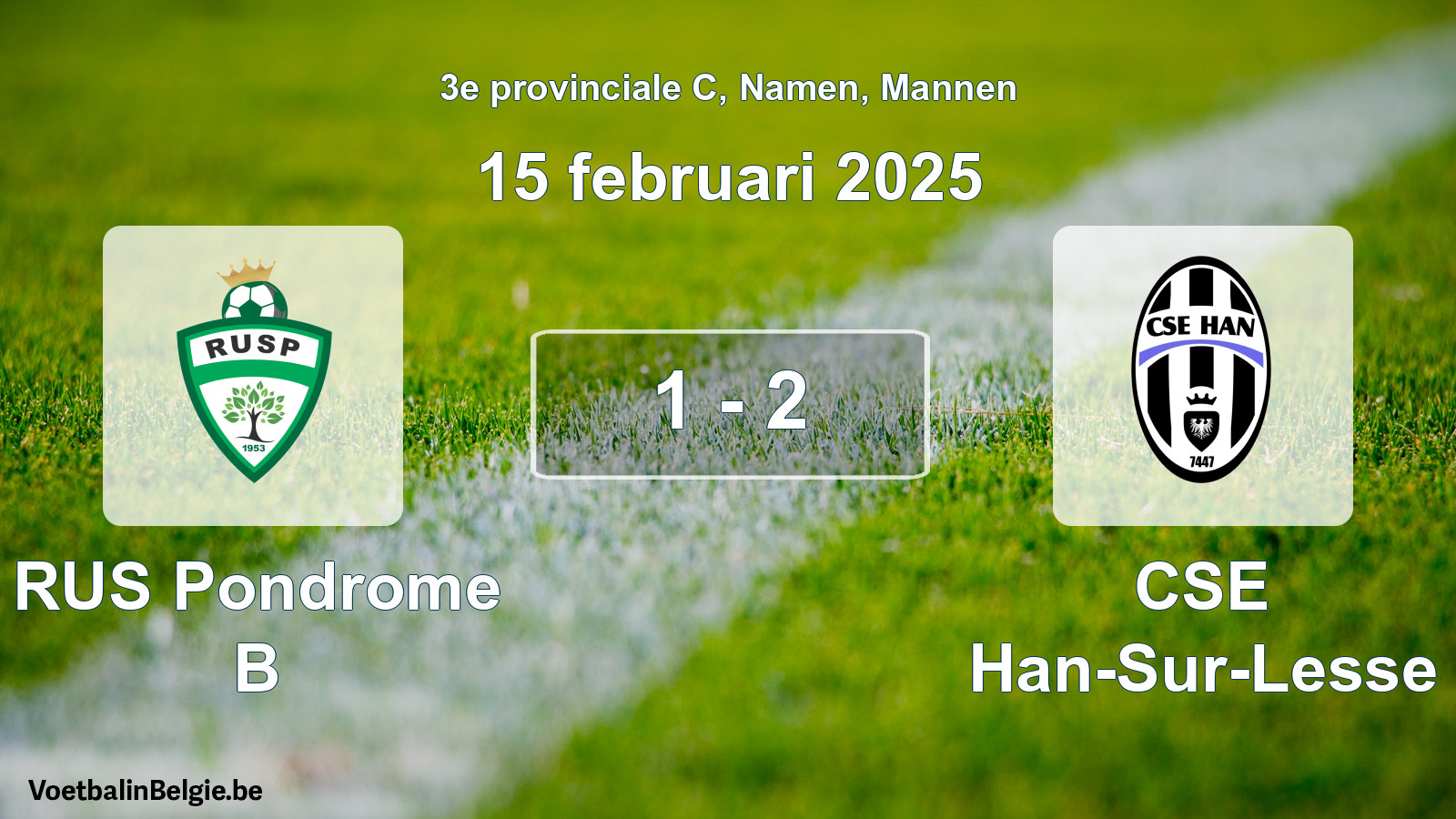 Gespeelde wedstrijd mannenvoetbal: RUS Pondrome B - CSE Han-Sur-Lesse 1 - 2 (15 februari 2025)