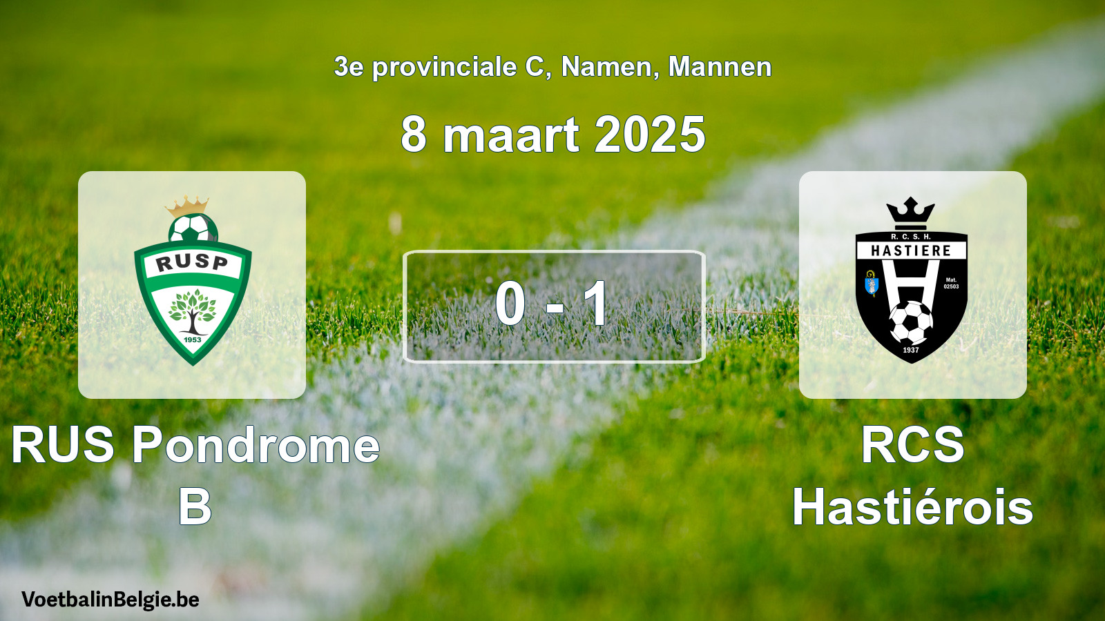 Gespeelde wedstrijd mannenvoetbal: RUS Pondrome B - RCS Hastiérois 0 - 1 (8 maart 2025)