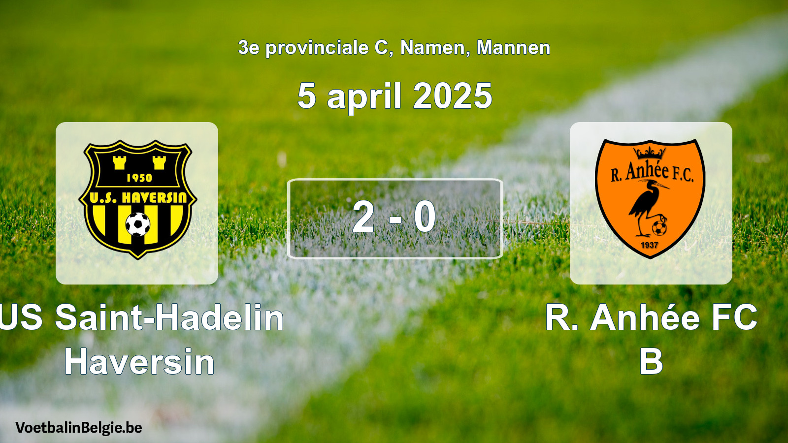 Gespeelde wedstrijd mannenvoetbal: US Saint-Hadelin Haversin - R. Anhée FC B 2 - 0 (5 april 2025)