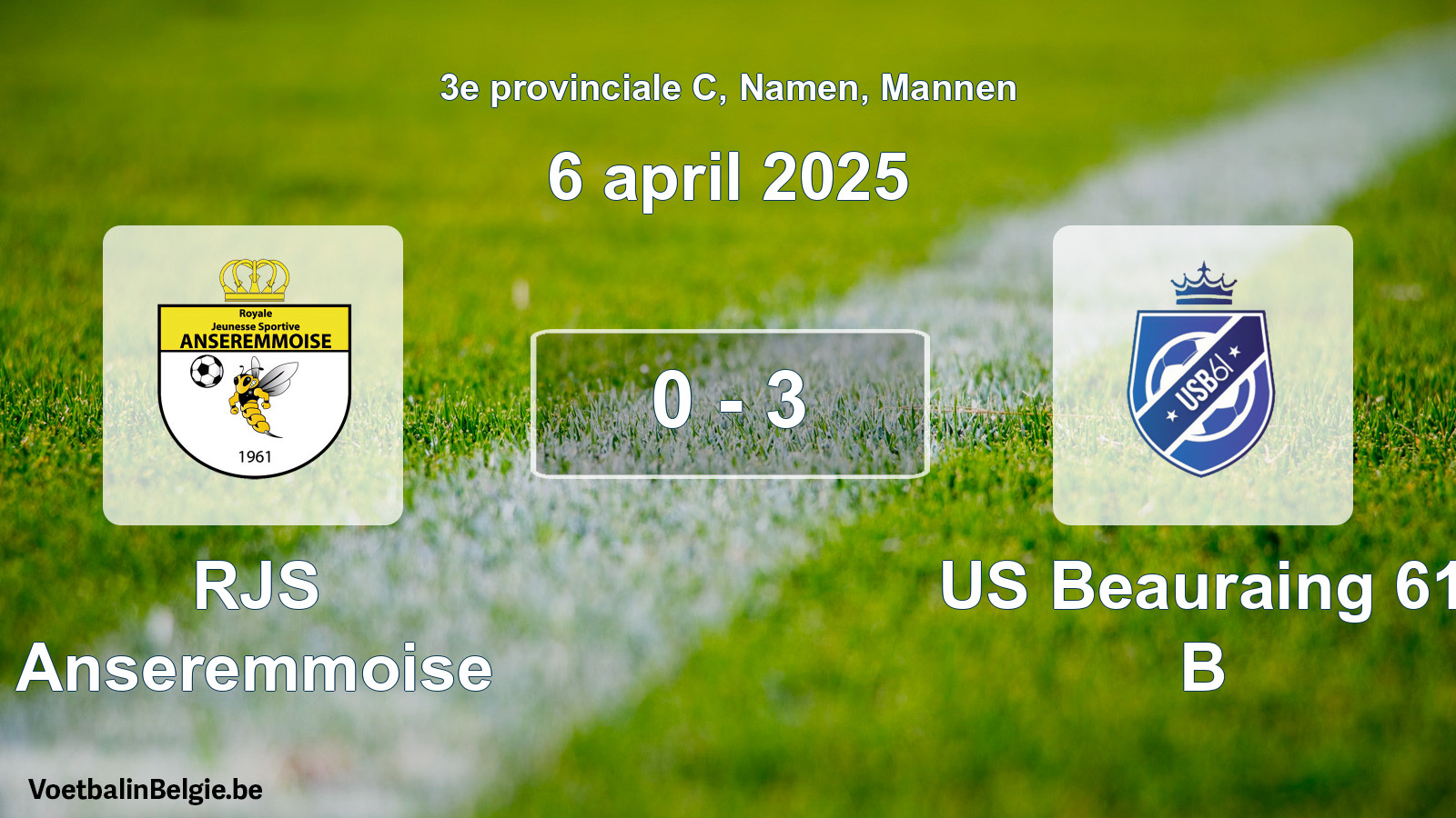 Gespeelde wedstrijd mannenvoetbal: RJS Anseremmoise - US Beauraing 61 B 0 - 3 (6 april 2025)