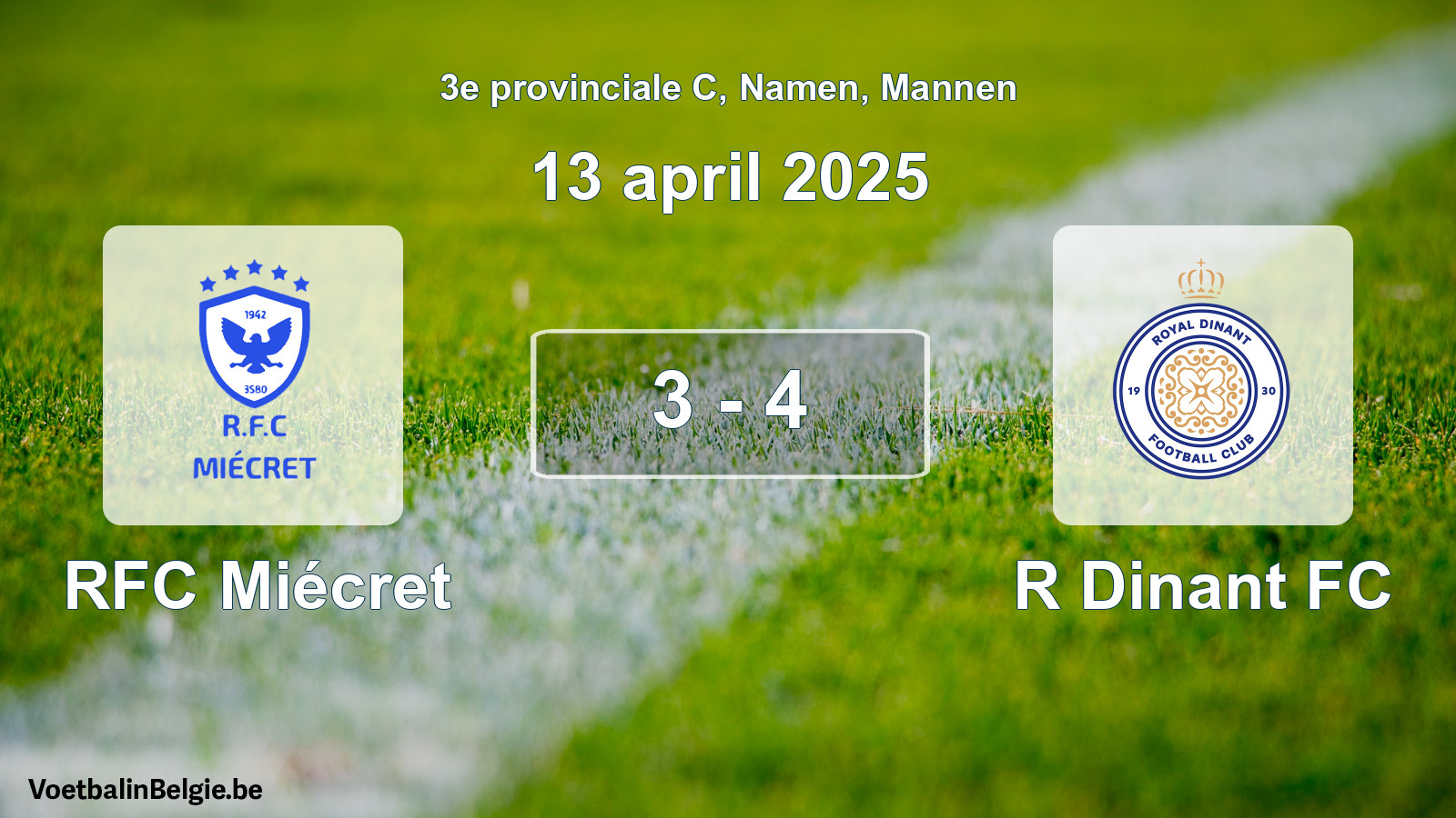 Gespeelde wedstrijd mannenvoetbal: RFC Miécret - R Dinant FC 3 - 4 (13 april 2025)