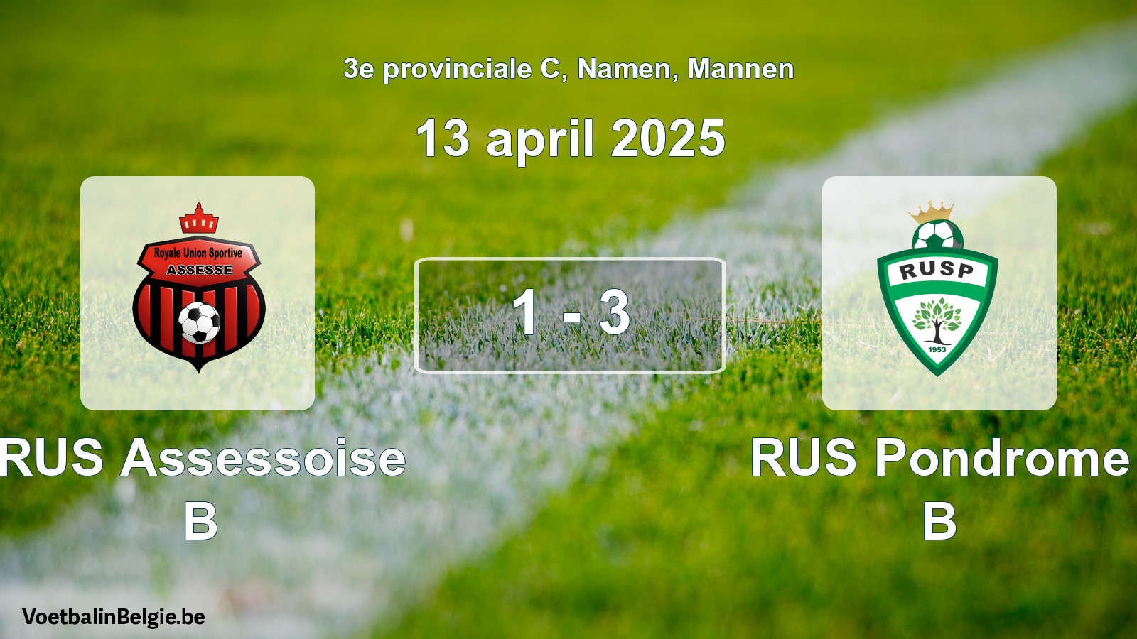Gespeelde wedstrijd mannenvoetbal: RUS Assessoise B - RUS Pondrome B 1 - 3 (13 april 2025)
