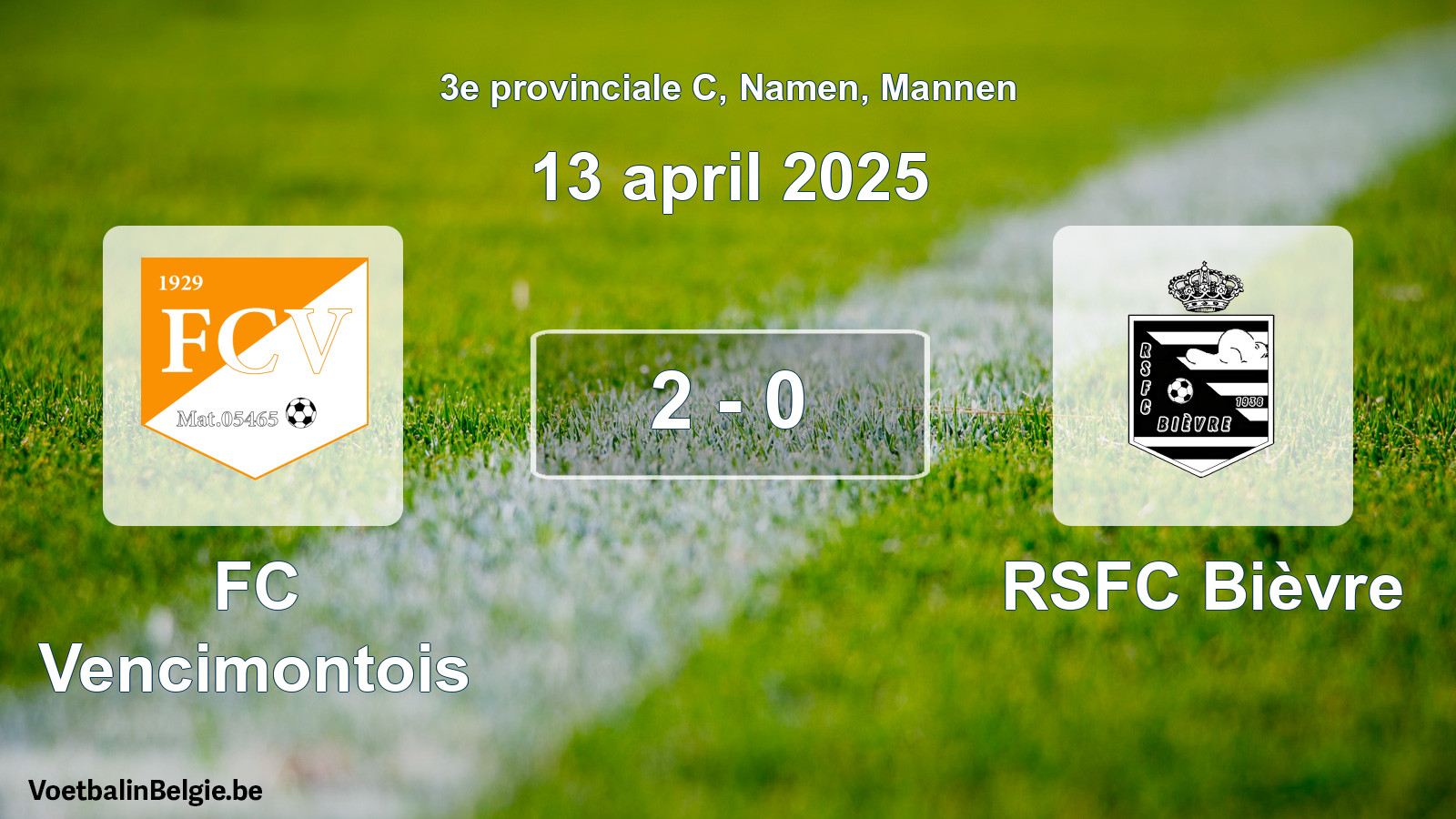 Gespeelde wedstrijd mannenvoetbal: FC Vencimontois - RSFC Bièvre 2 - 0 (13 april 2025)