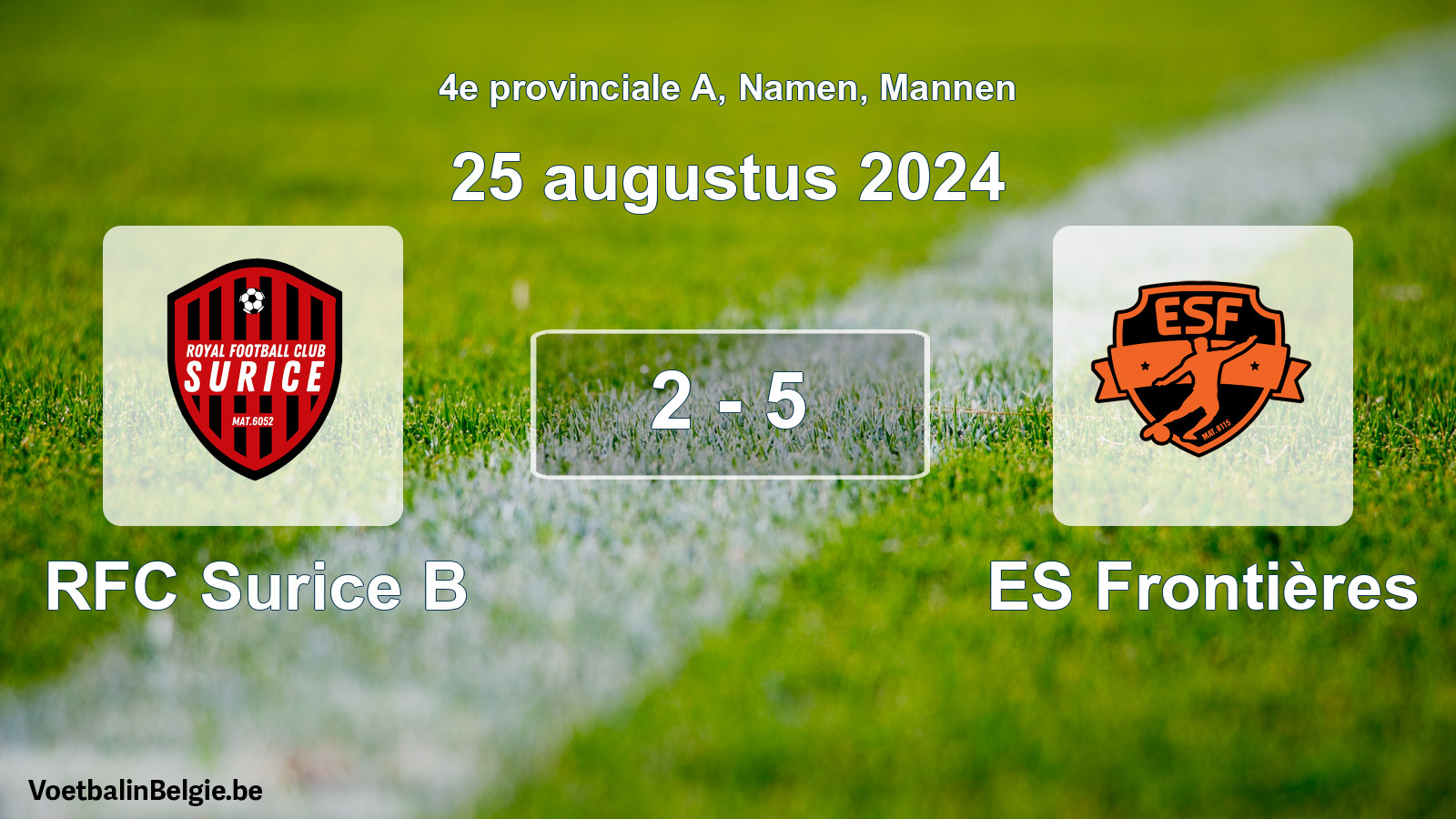 Gespeelde wedstrijd mannenvoetbal: RFC Surice B - ES Frontières 2 - 5 (25 augustus 2024)