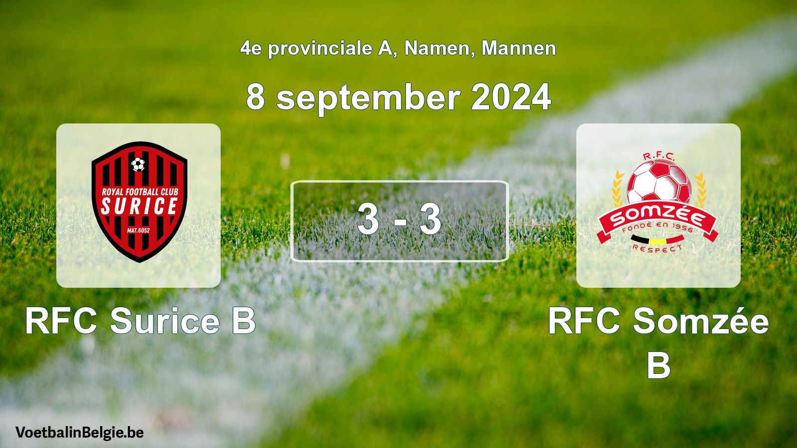 Gespeelde wedstrijd mannenvoetbal: RFC Surice B - RFC Somzée B 3 - 3 (8 september 2024)