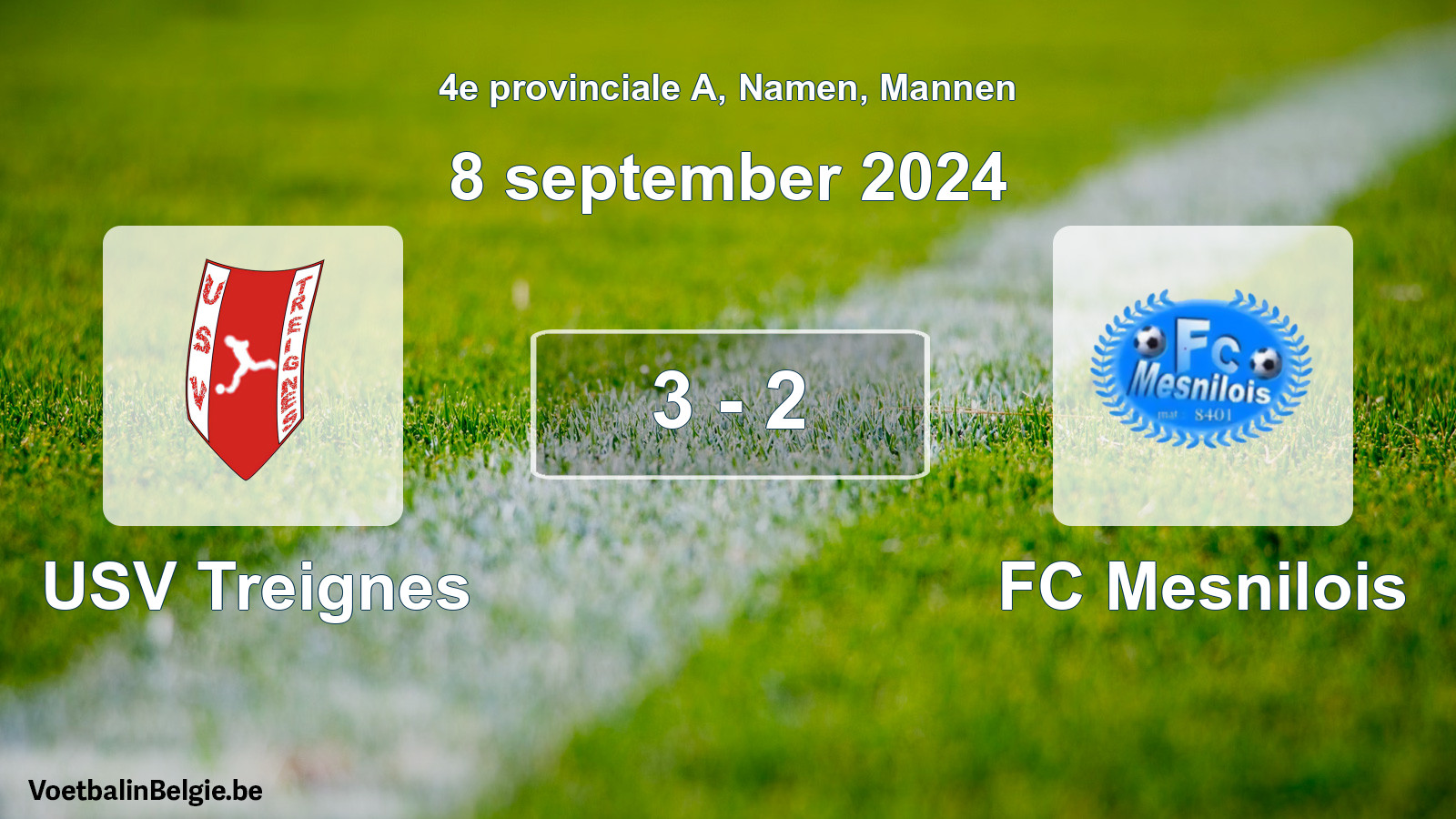 Gespeelde wedstrijd mannenvoetbal: USV Treignes - FC Mesnilois 3 - 2 (8 september 2024)
