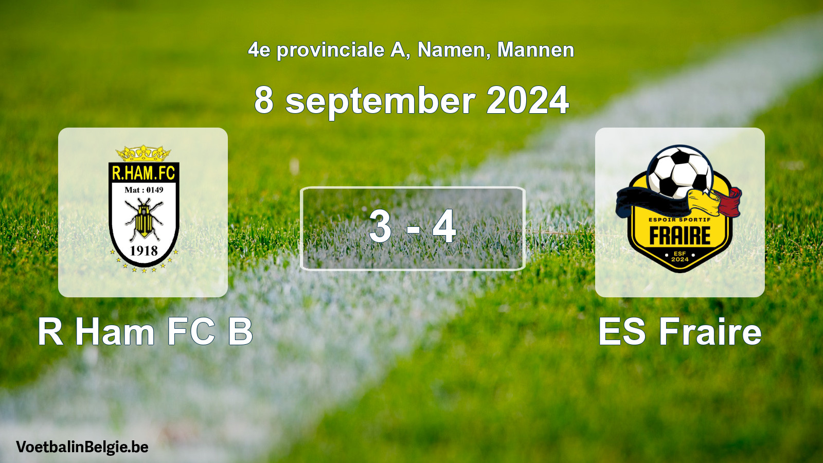 Played match men football: R Ham FC B - ES Fraire 3 - 4 (8 September 2024)