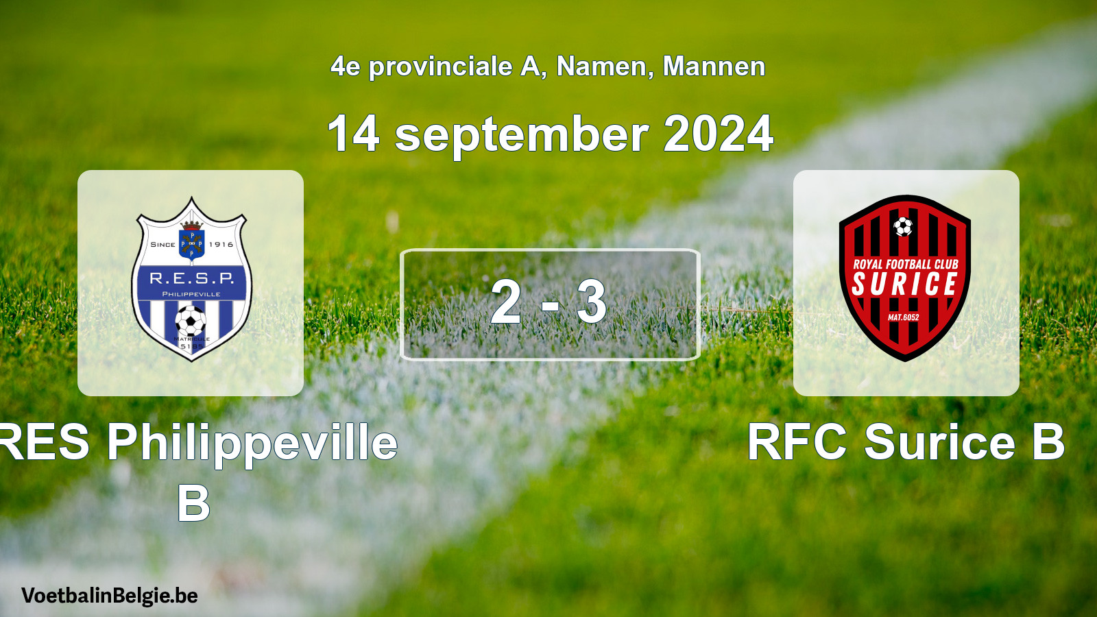 Match joué football hommes: RES Philippeville B - RFC Surice B 2 - 3 (14 septembre 2024)