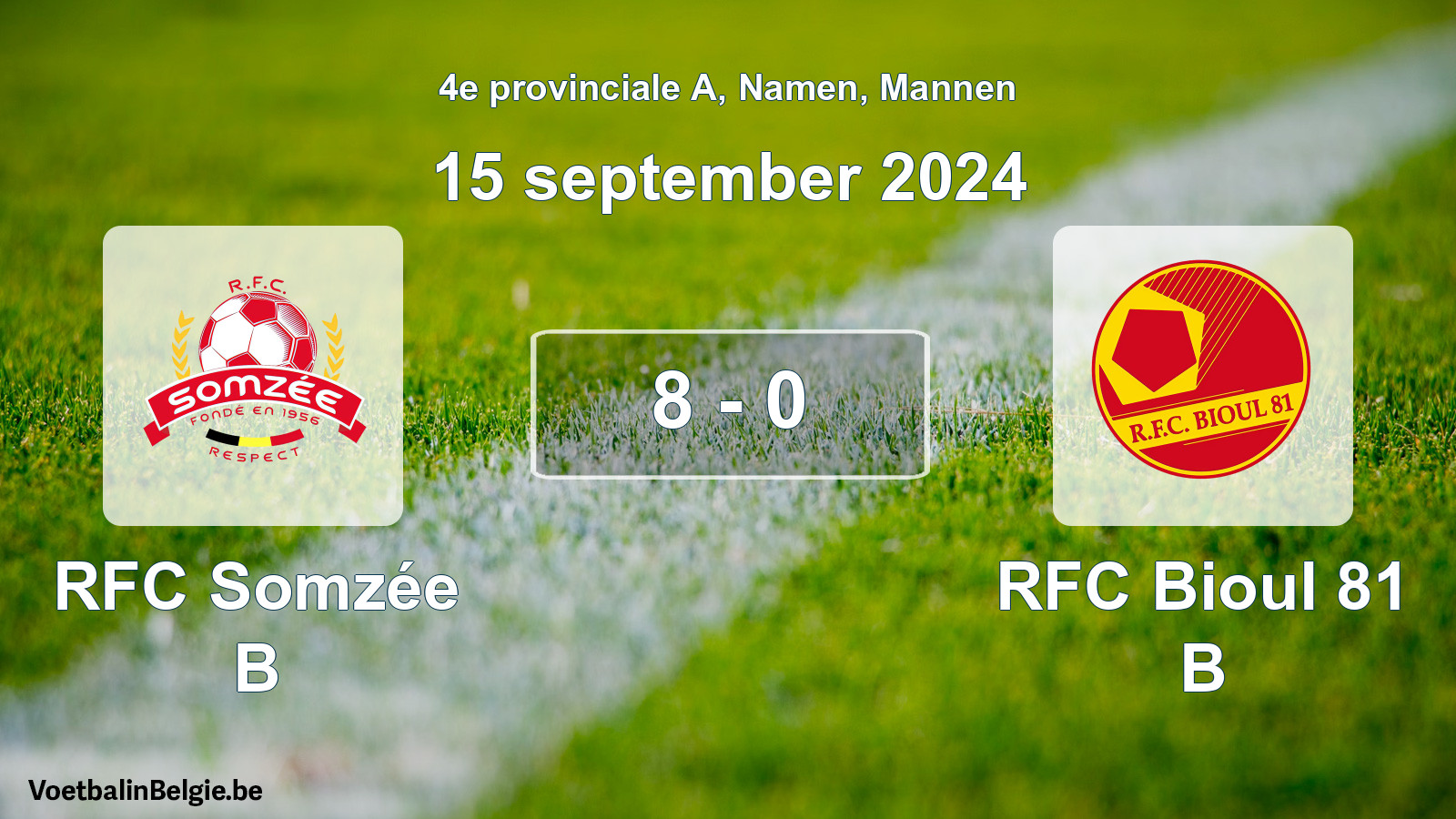 Gespeelde wedstrijd mannenvoetbal: RFC Somzée B - RFC Bioul 81 B 8 - 0 (15 september 2024)