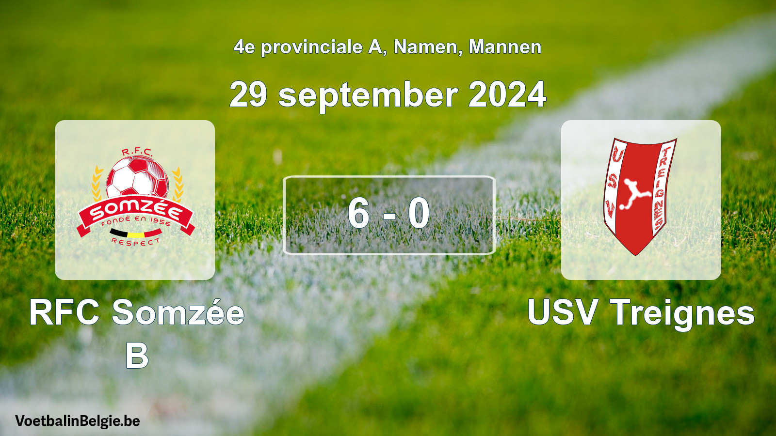 Gespeelde wedstrijd mannenvoetbal: RFC Somzée B - USV Treignes 6 - 0 (29 september 2024)