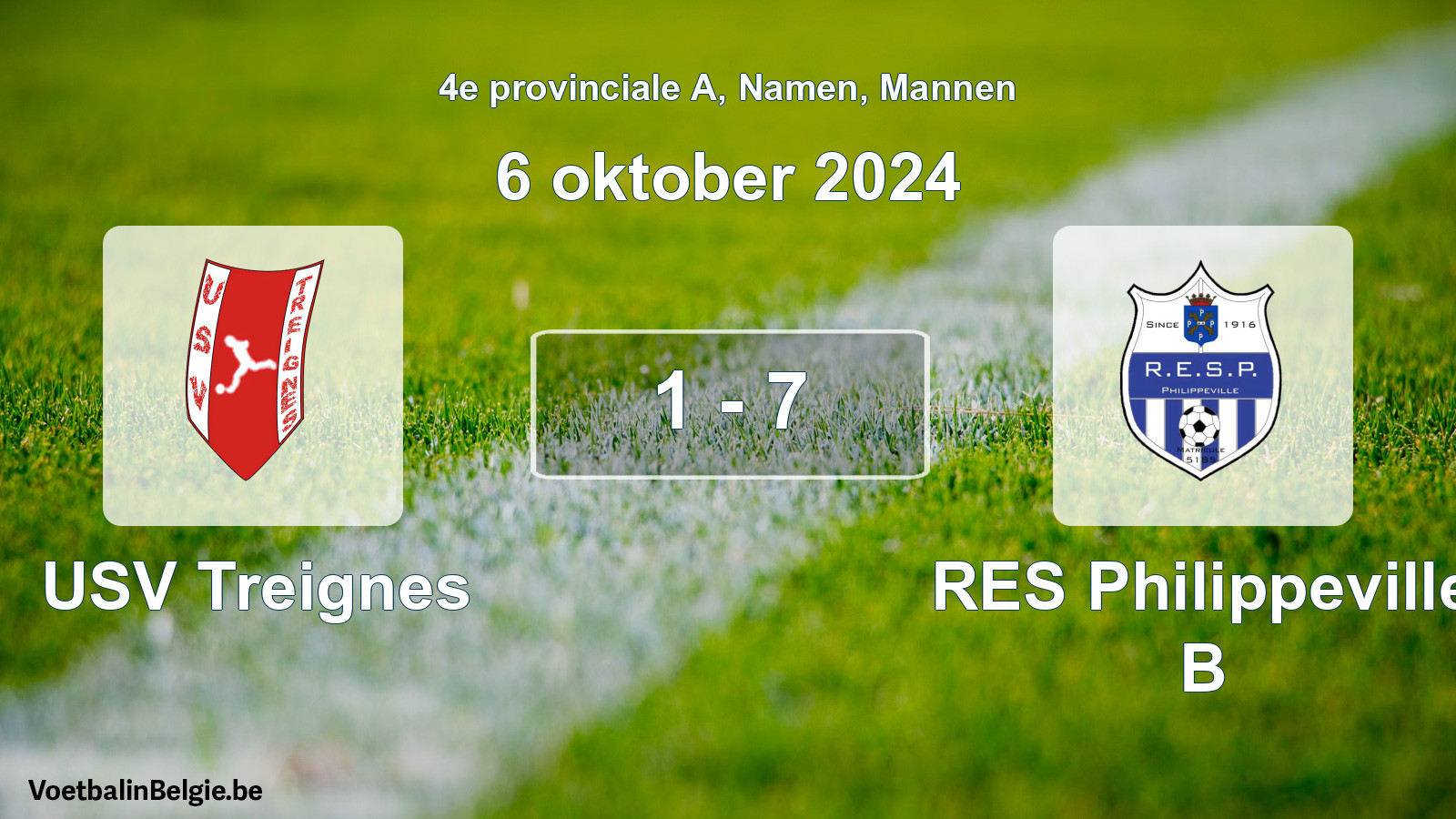 Gespeelde wedstrijd mannenvoetbal: USV Treignes - RES Philippeville B 1 - 7 (6 oktober 2024)