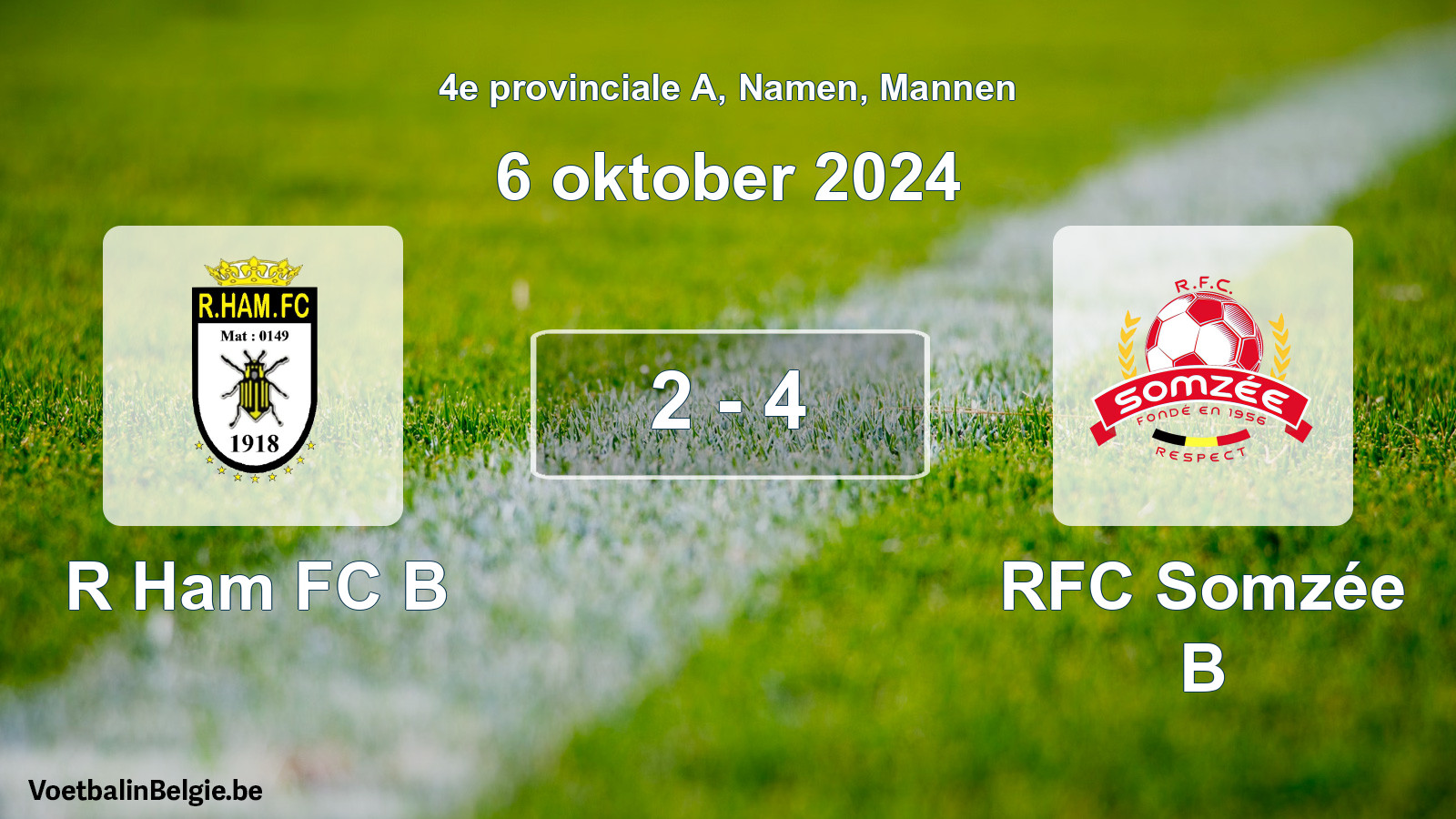 Gespeelde wedstrijd mannenvoetbal: R Ham FC B - RFC Somzée B 2 - 4 (6 oktober 2024)