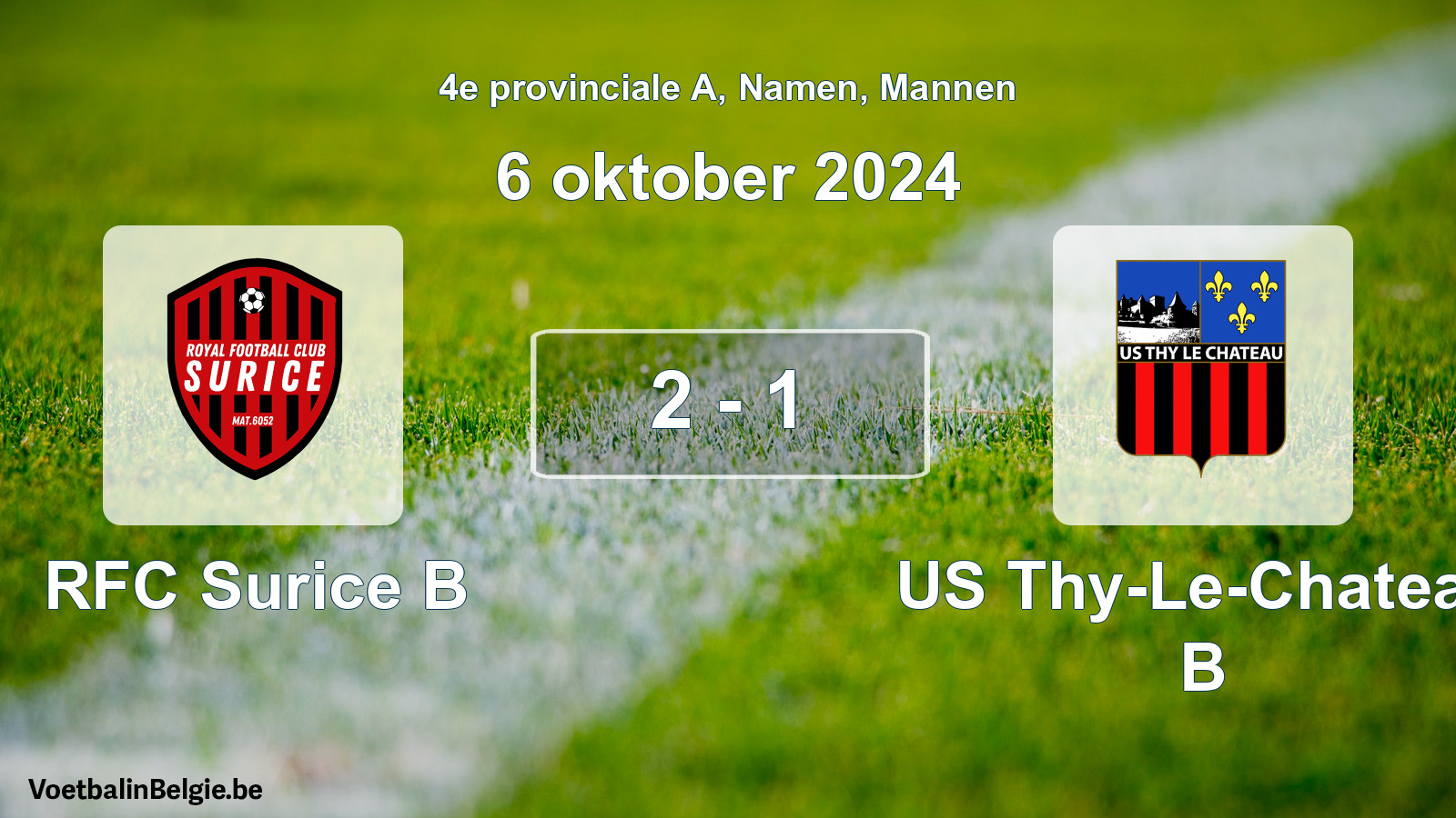 Gespeelde wedstrijd mannenvoetbal: RFC Surice B - US Thy-Le-Chateau B 2 - 1 (6 oktober 2024)