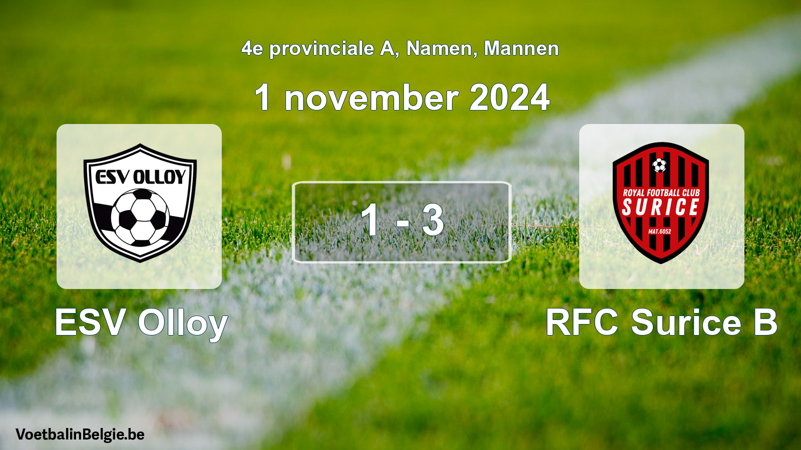 Gespeelde wedstrijd mannenvoetbal: ESV Olloy - RFC Surice B 1 - 3 (1 november 2024)
